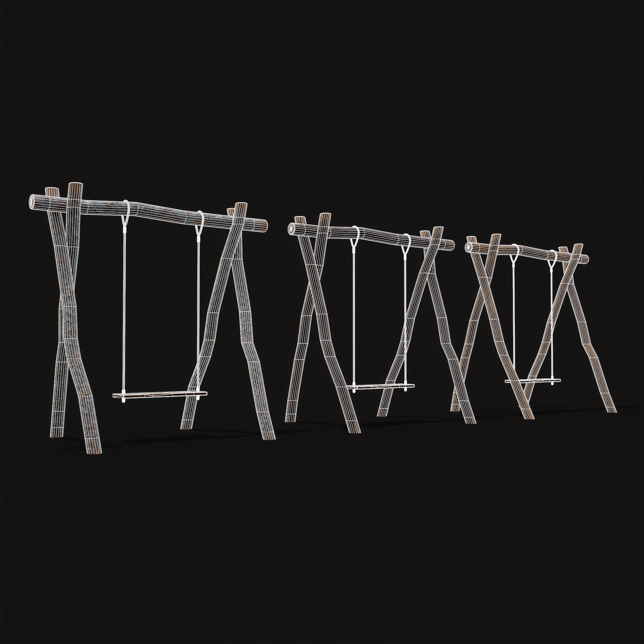 Rustic Log Rope Swing Low-poly 3D model_21