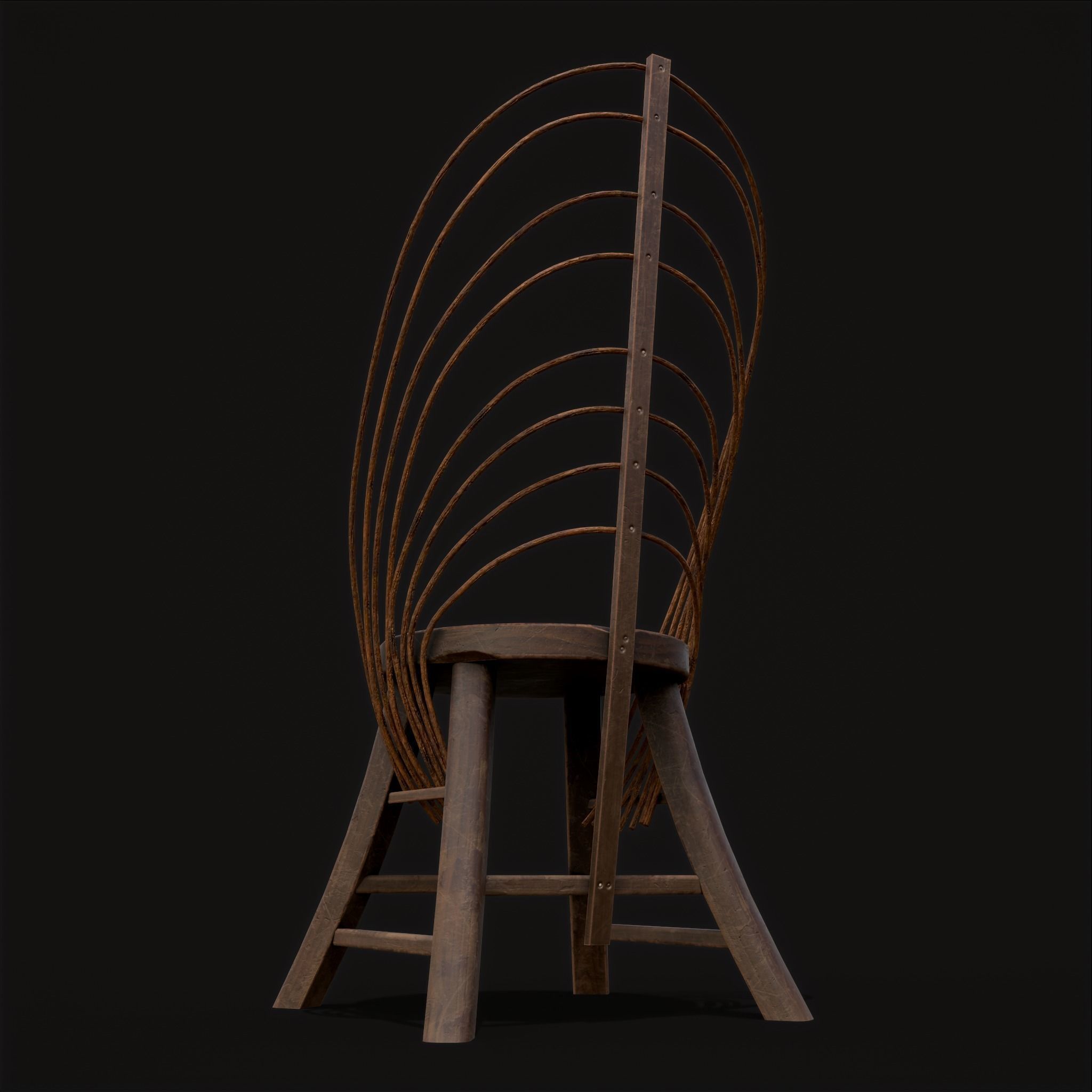Rustic High Back Bent Stick Chair Low-poly 3D model_9