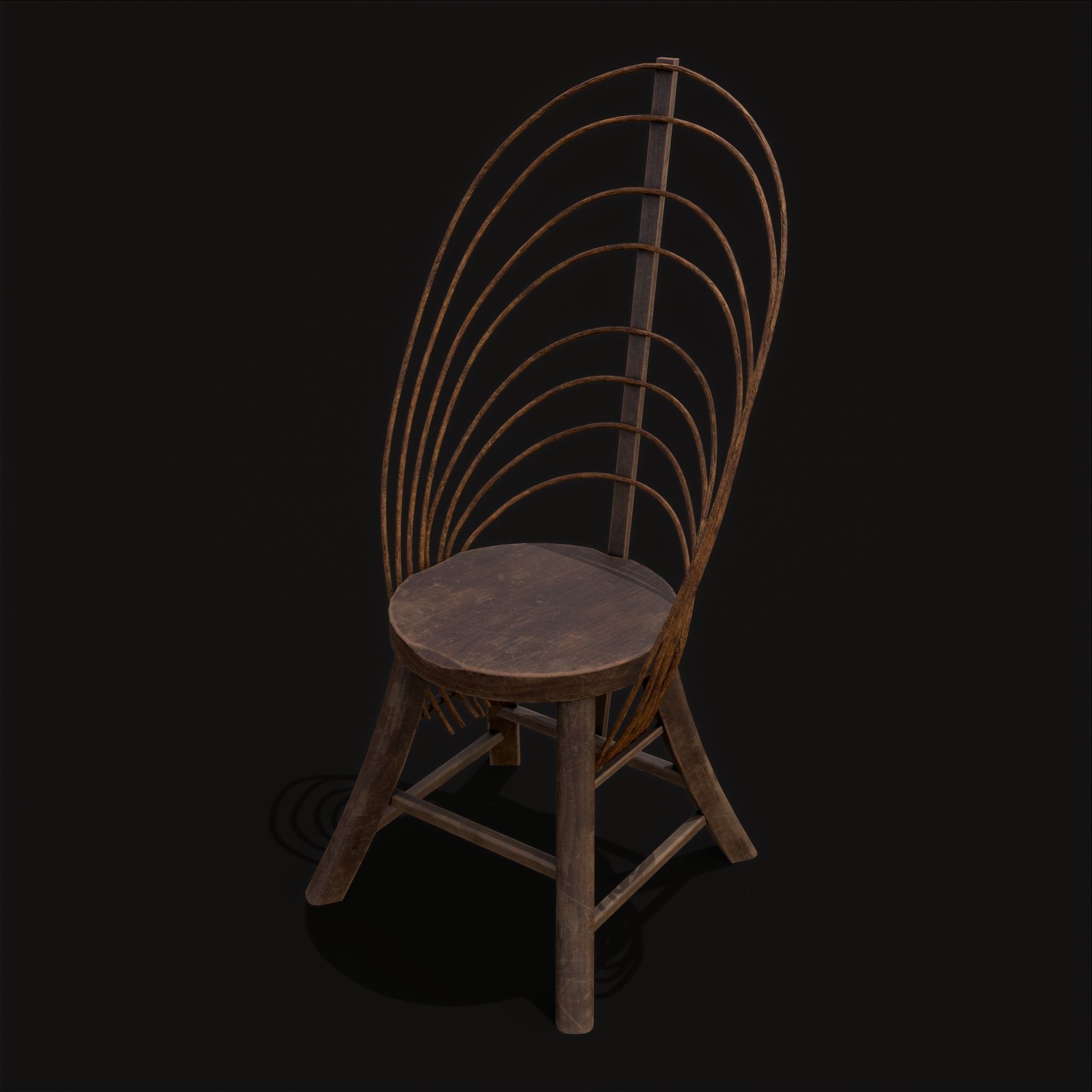 Rustic High Back Bent Stick Chair Low-poly 3D model_21