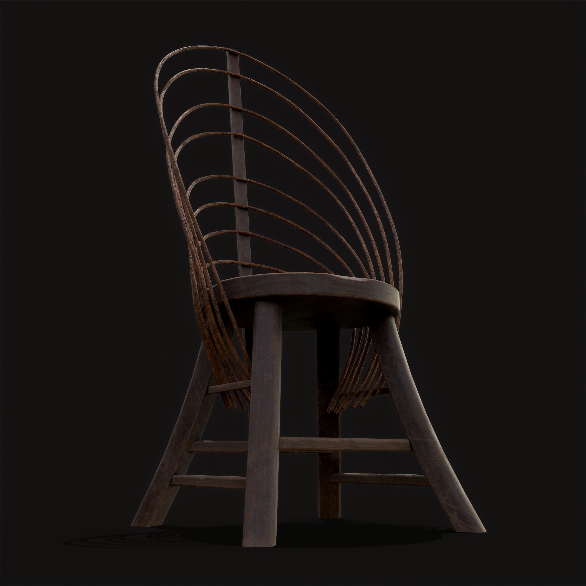 Rustic High Back Bent Stick Chair Low-poly 3D model_3