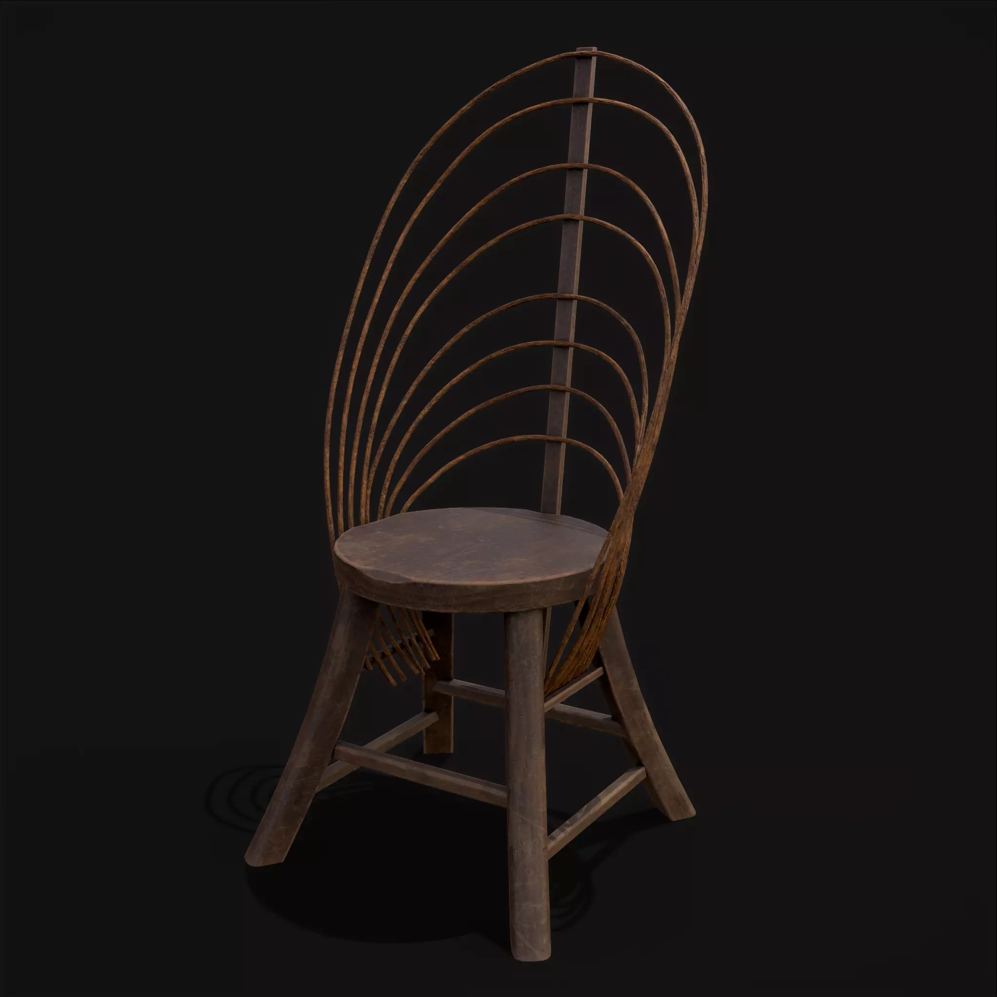 Rustic High Back Bent Stick Chair Low-poly 3D model_0