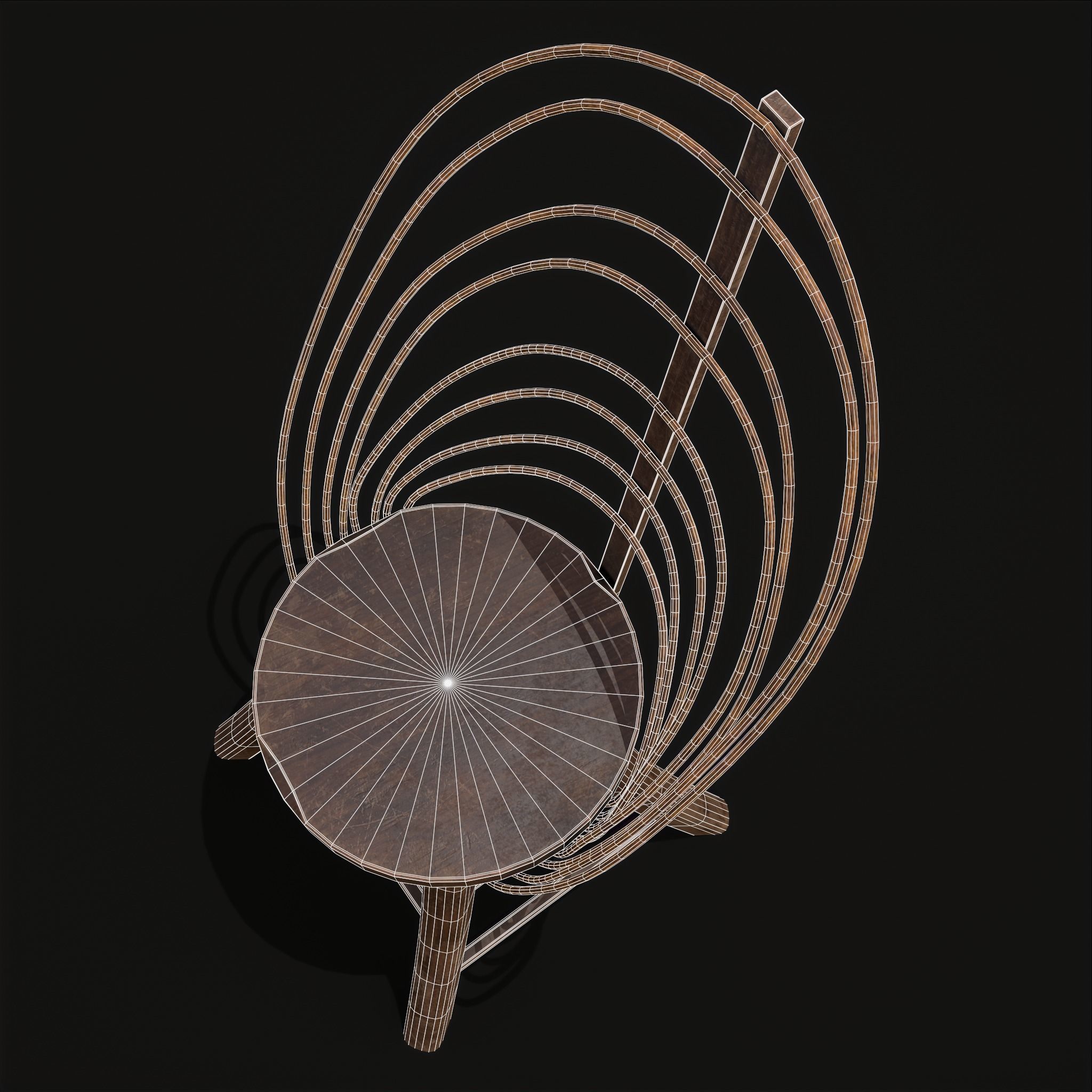 Rustic High Back Bent Stick Chair Low-poly 3D model_14