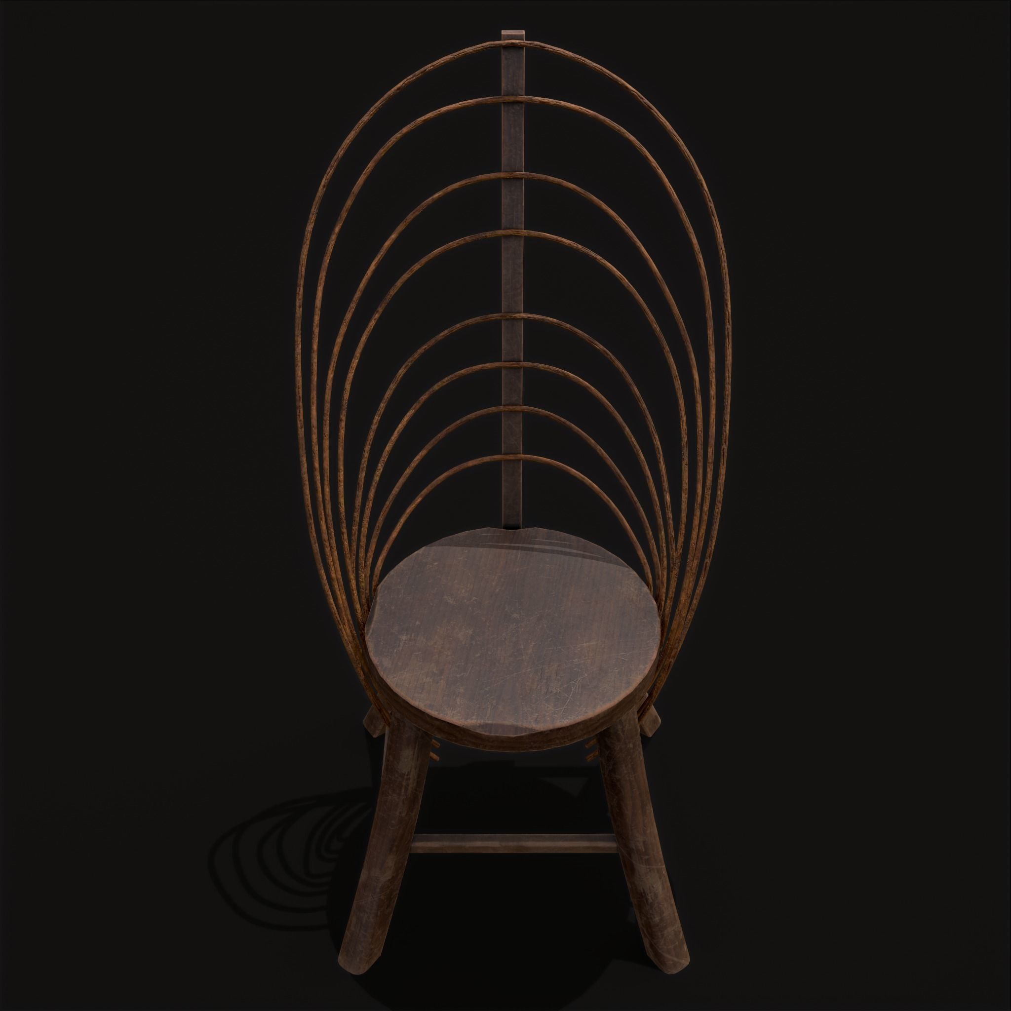 Rustic High Back Bent Stick Chair Low-poly 3D model_5