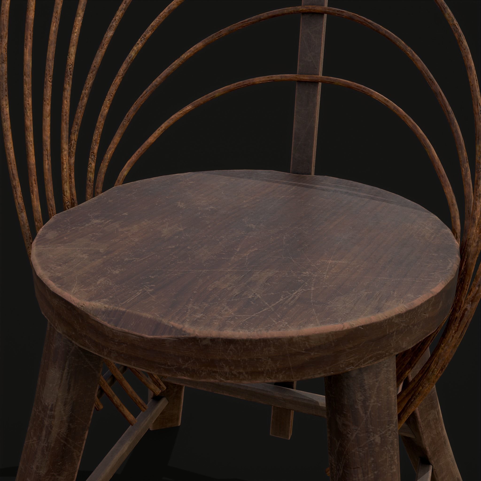 Rustic High Back Bent Stick Chair Low-poly 3D model_17