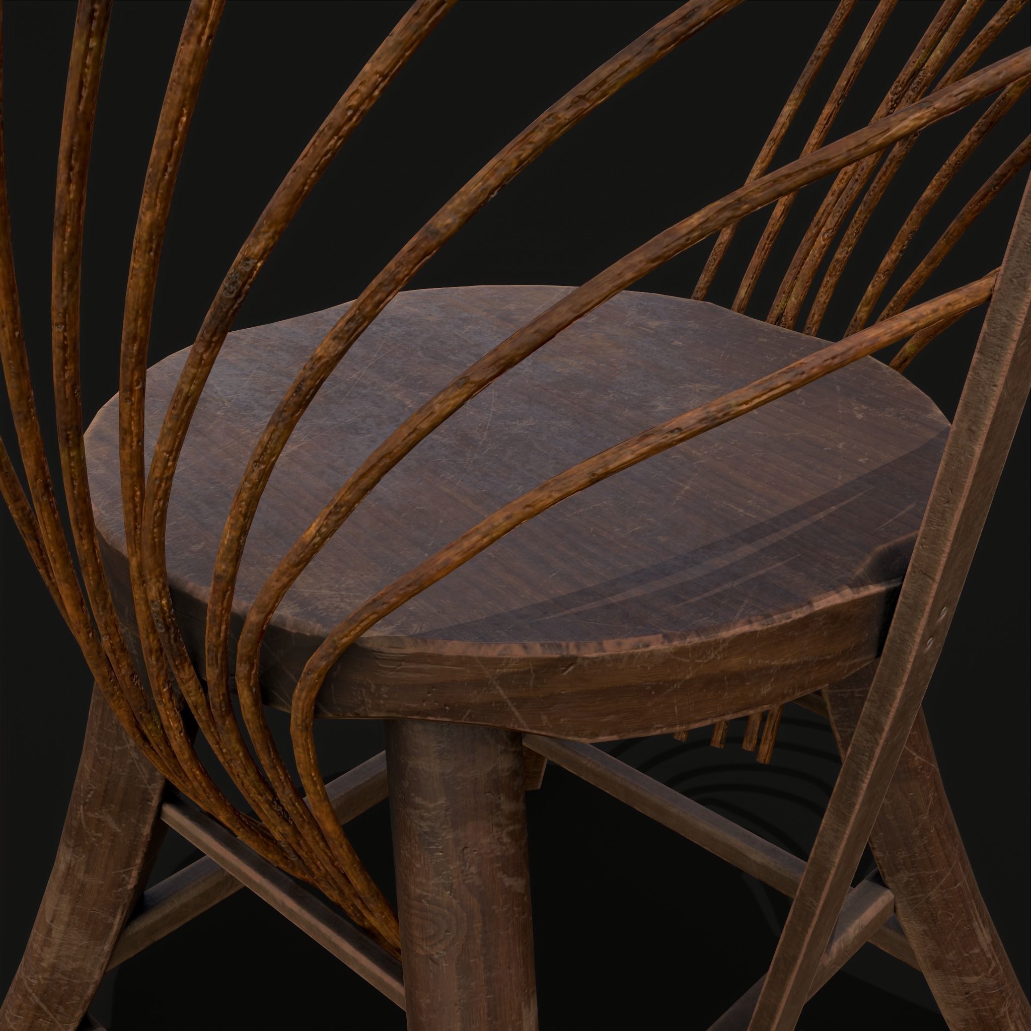 Rustic High Back Bent Stick Chair Low-poly 3D model_19