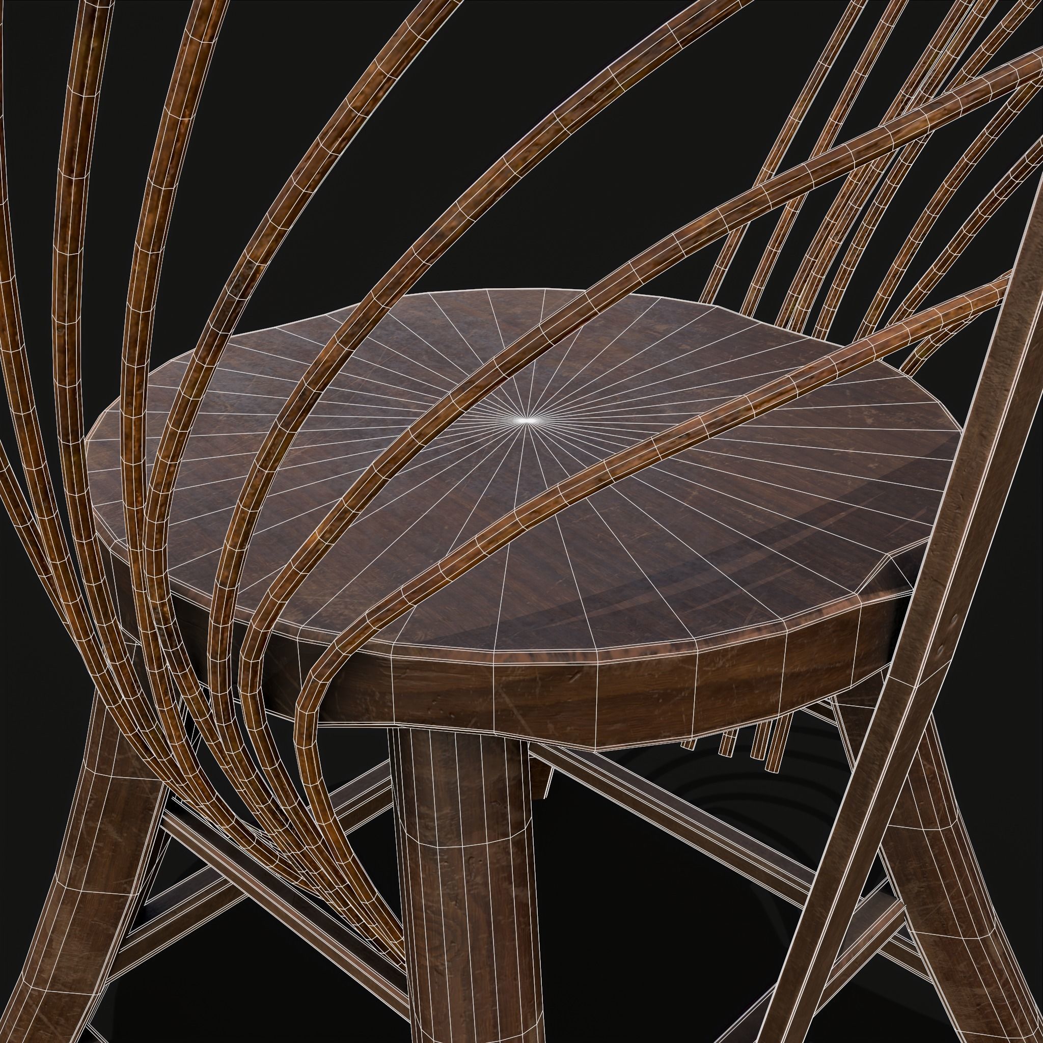 Rustic High Back Bent Stick Chair Low-poly 3D model_20