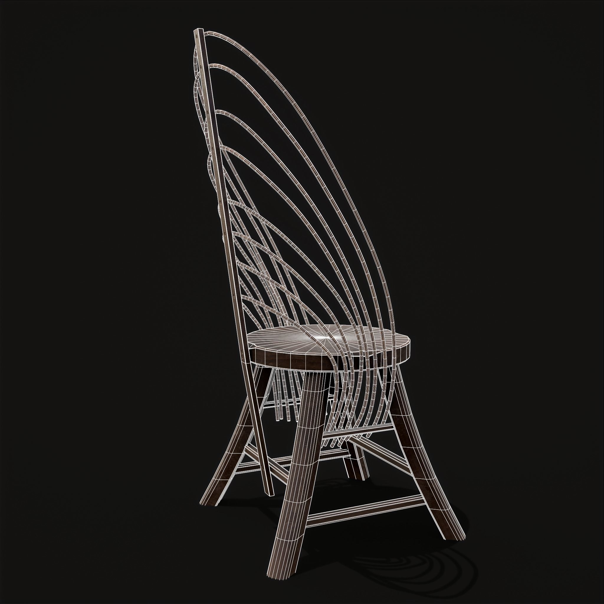 Rustic High Back Bent Stick Chair Low-poly 3D model_8
