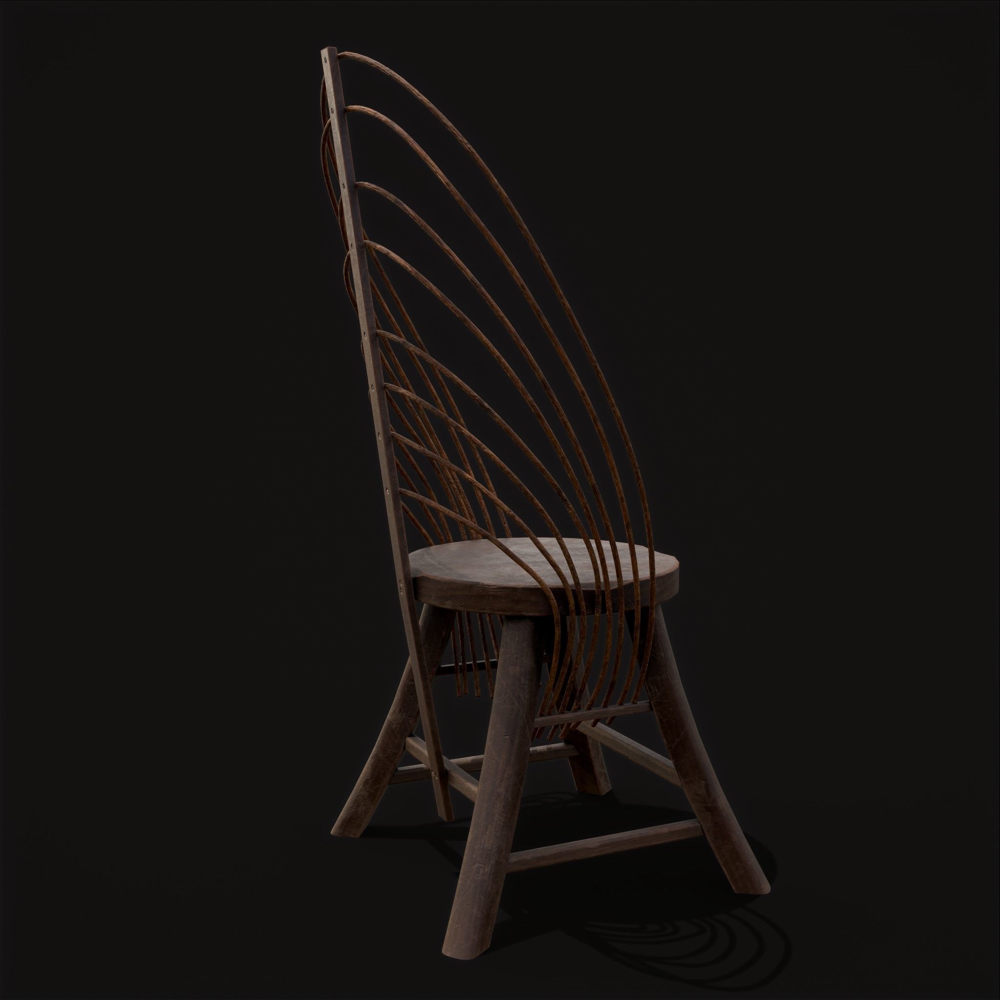 Rustic High Back Bent Stick Chair Low-poly 3D model_7