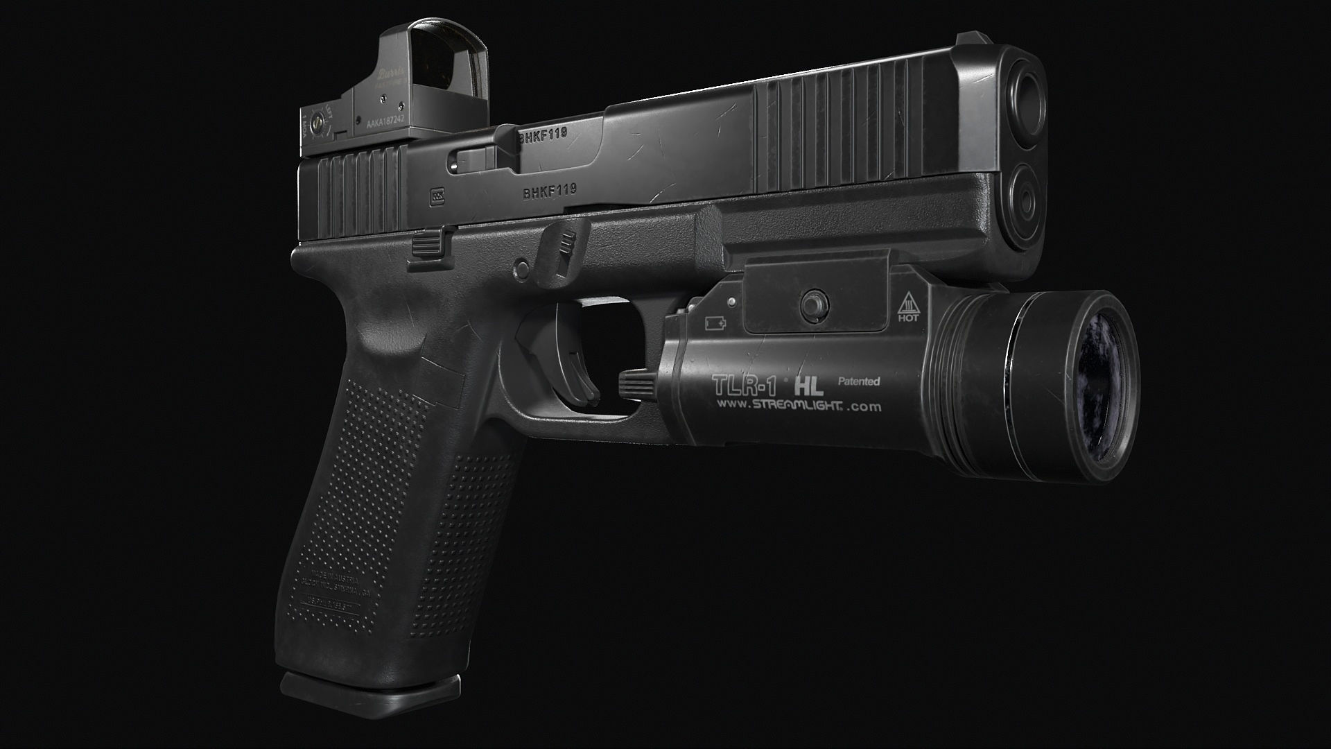 Glock 17 with attachments Low-poly 3D model_9