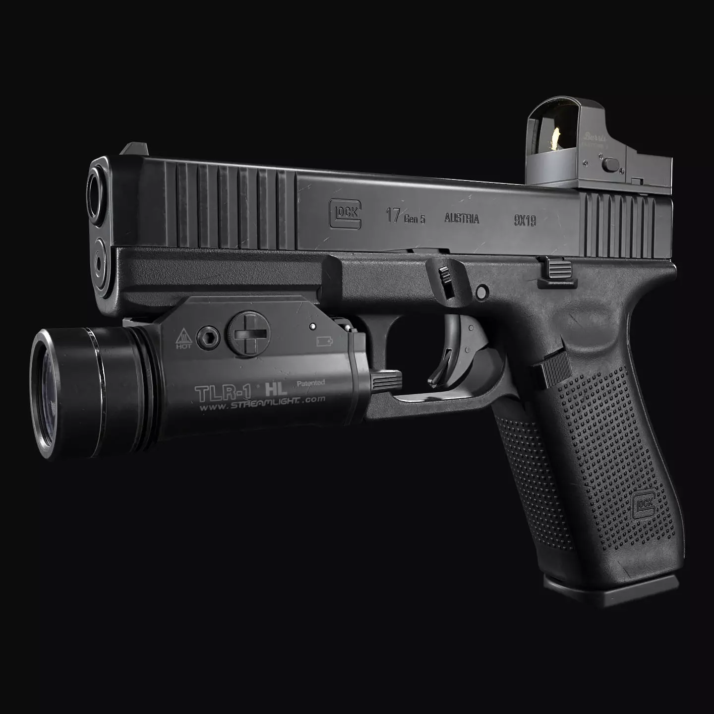 Glock 17 with attachments Low-poly 3D model_0