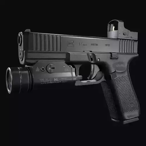Glock 17 with attachments Low-poly 3D model