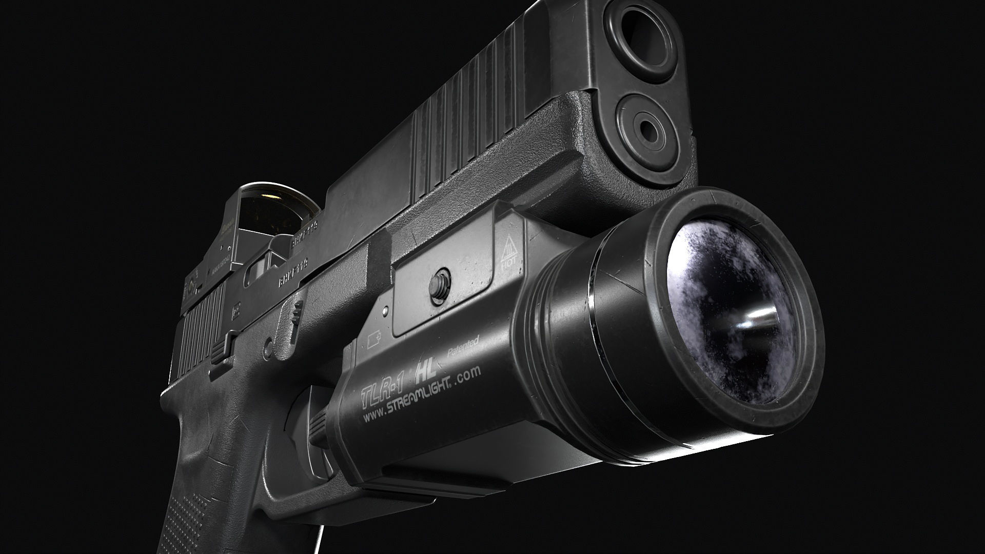 Glock 17 with attachments Low-poly 3D model_27