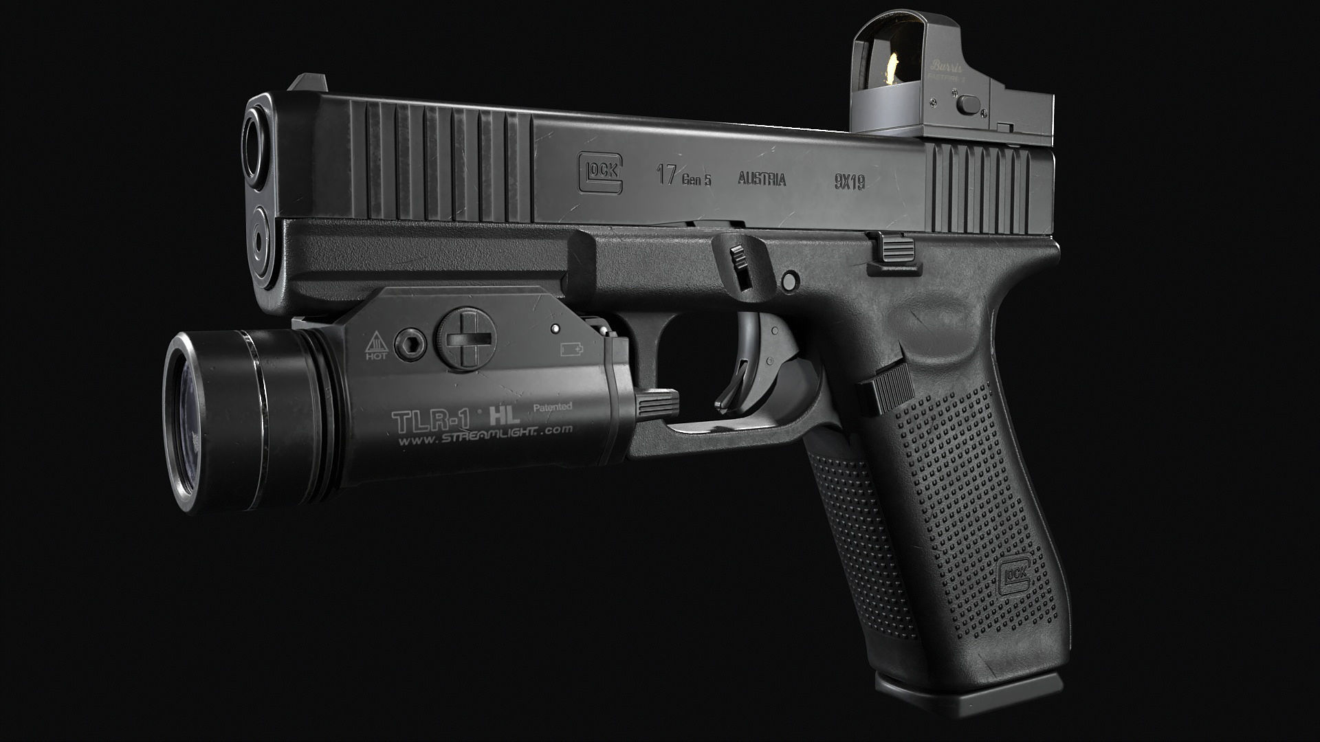 Glock 17 with attachments Low-poly 3D model_1