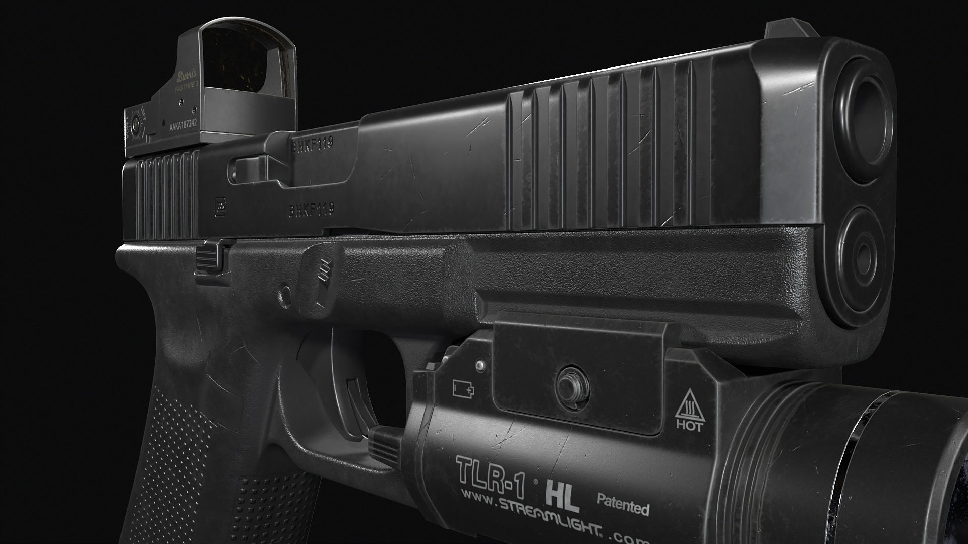Glock 17 with attachments Low-poly 3D model_10