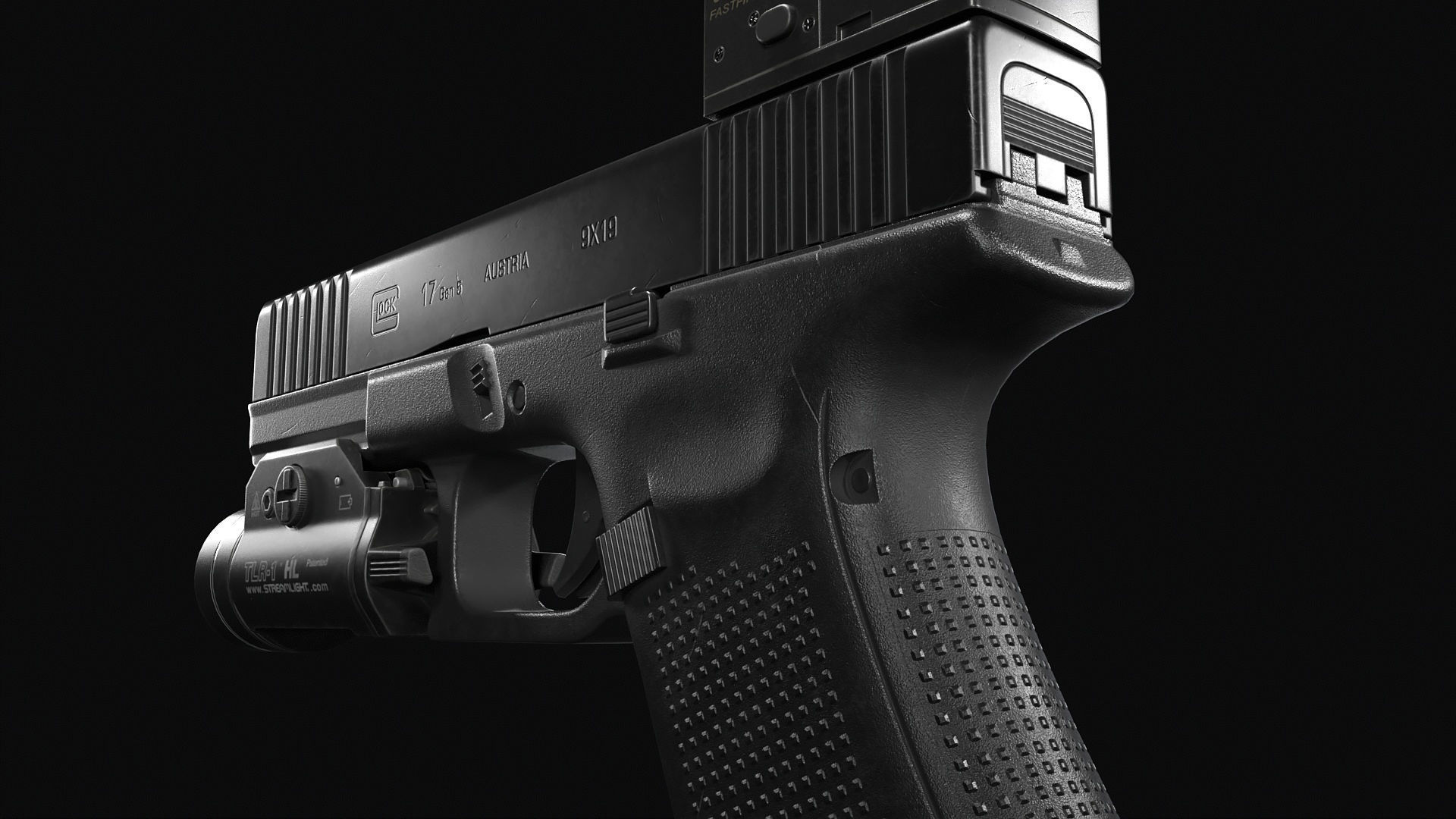 Glock 17 with attachments Low-poly 3D model_14