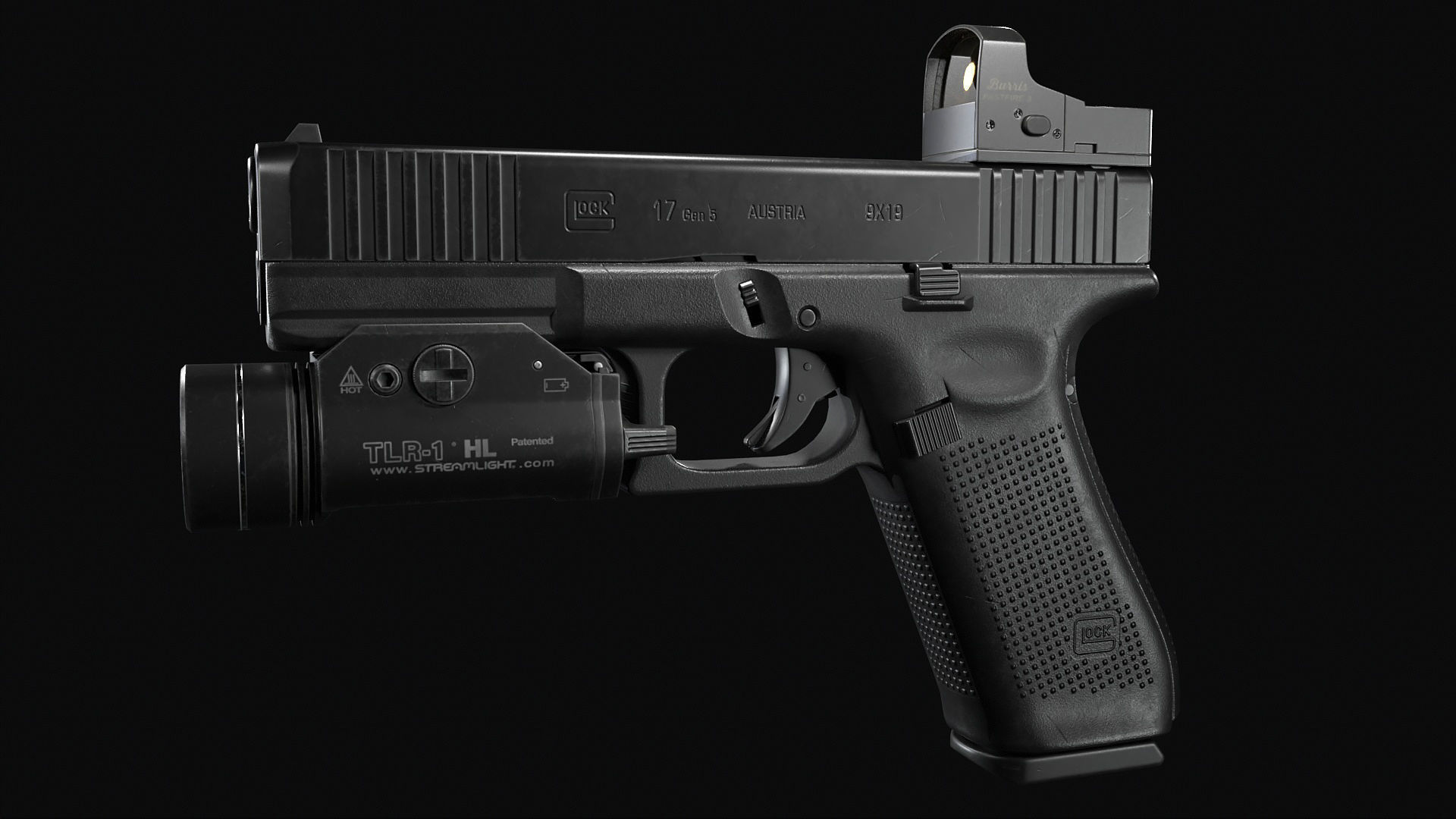Glock 17 with attachments Low-poly 3D model_2