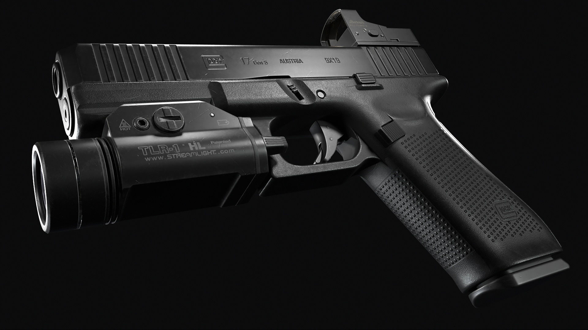Glock 17 with attachments Low-poly 3D model_3