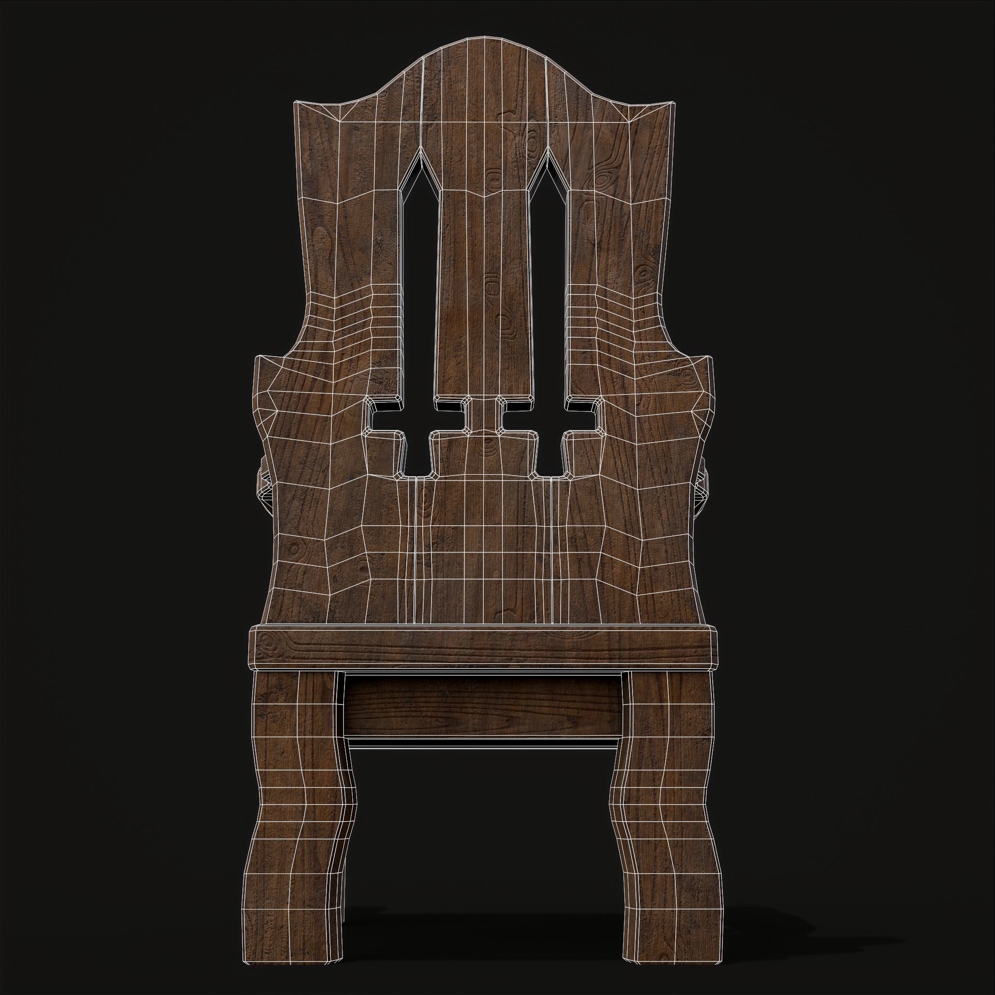 Medieval Rustic High Back Sword Chair  Low-poly 3D model_18