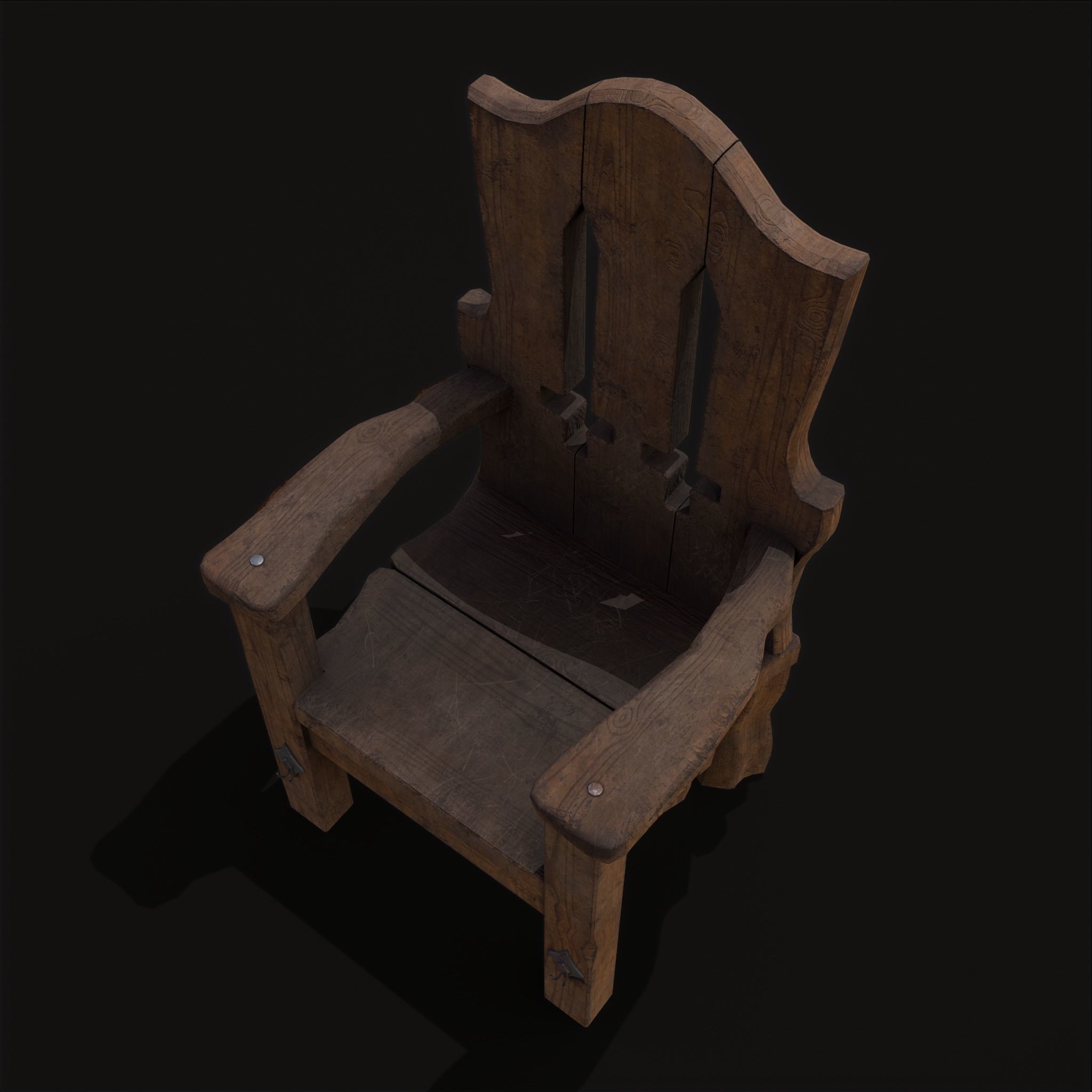 Medieval Rustic High Back Sword Chair  Low-poly 3D model_19