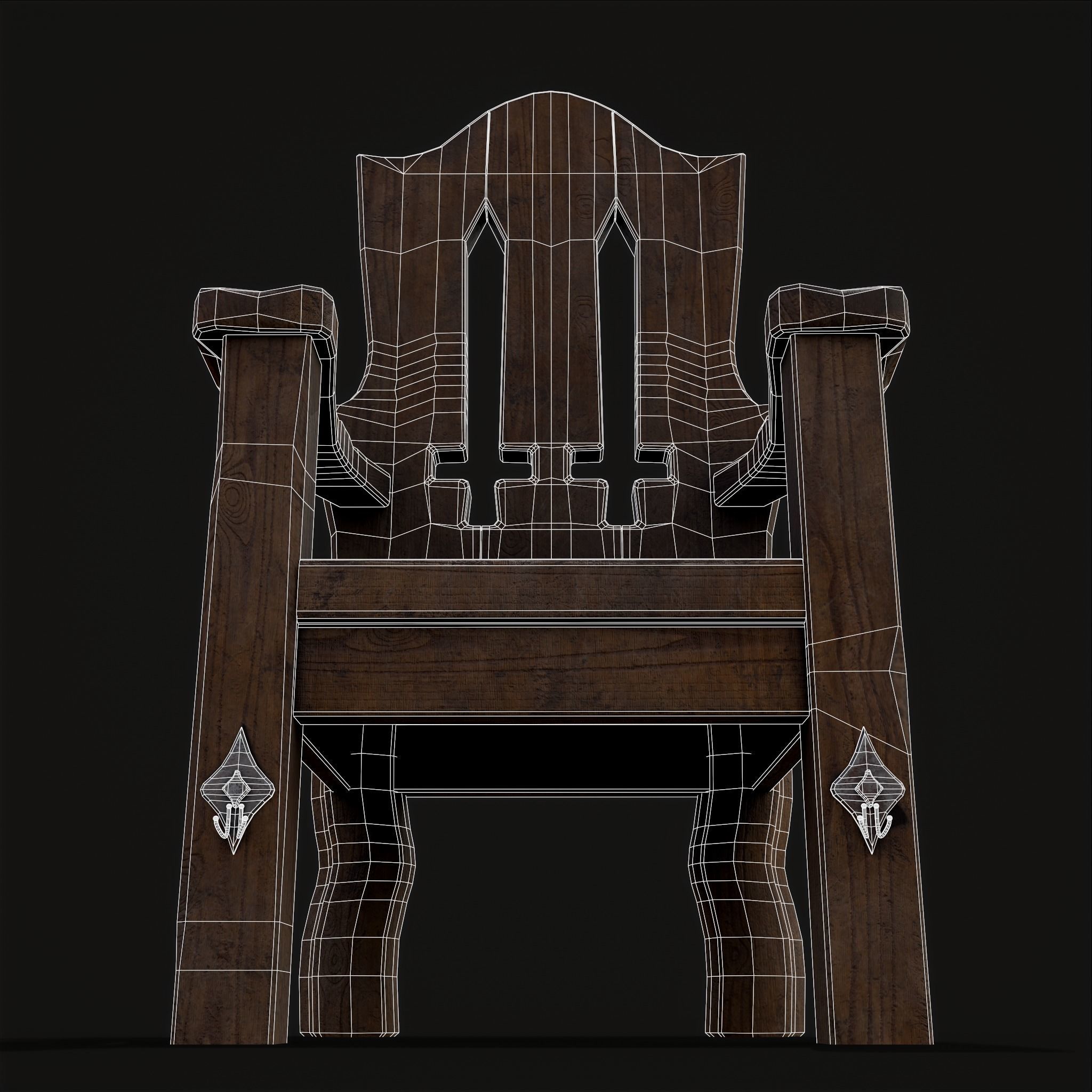 Medieval Rustic High Back Sword Chair  Low-poly 3D model_27