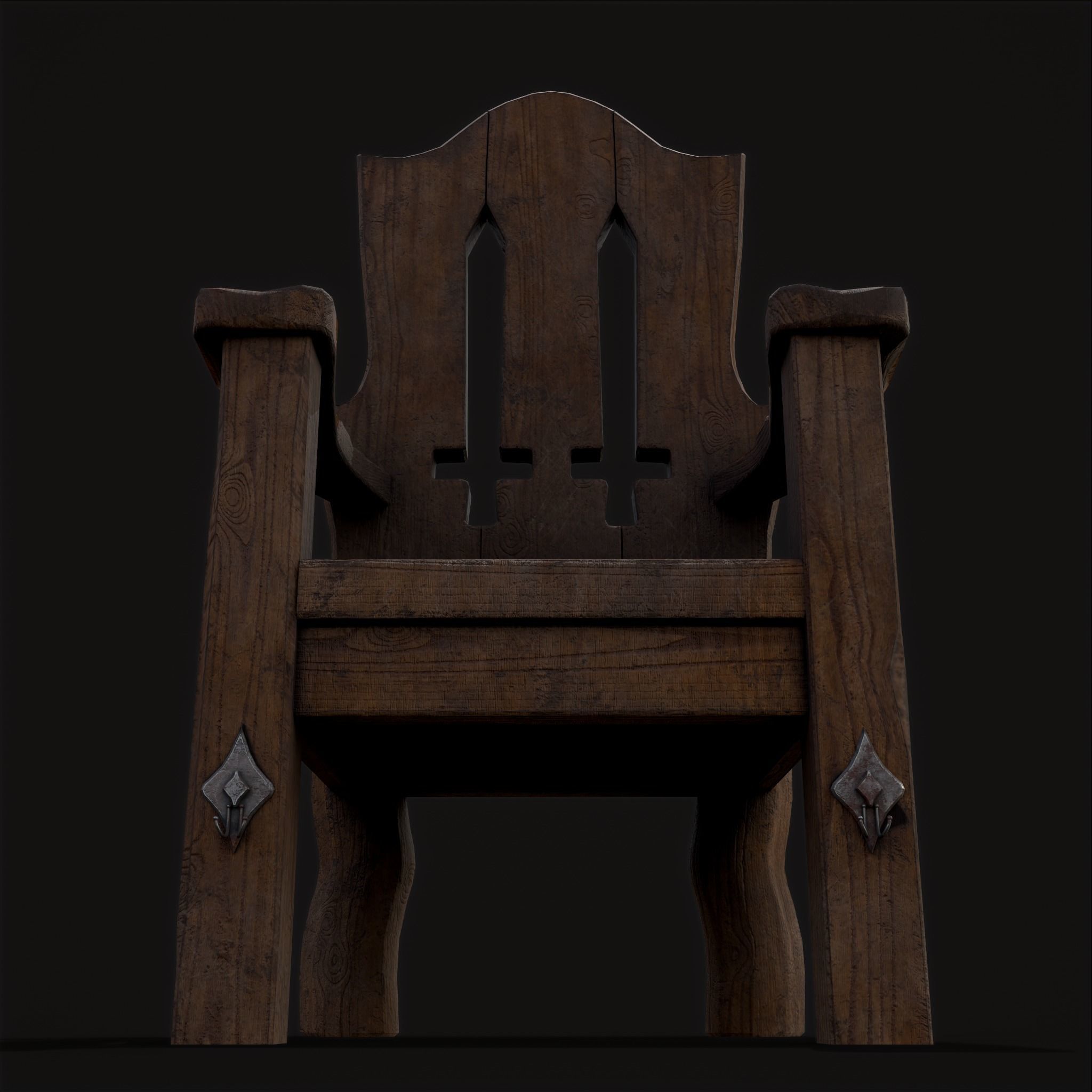 Medieval Rustic High Back Sword Chair  Low-poly 3D model_26