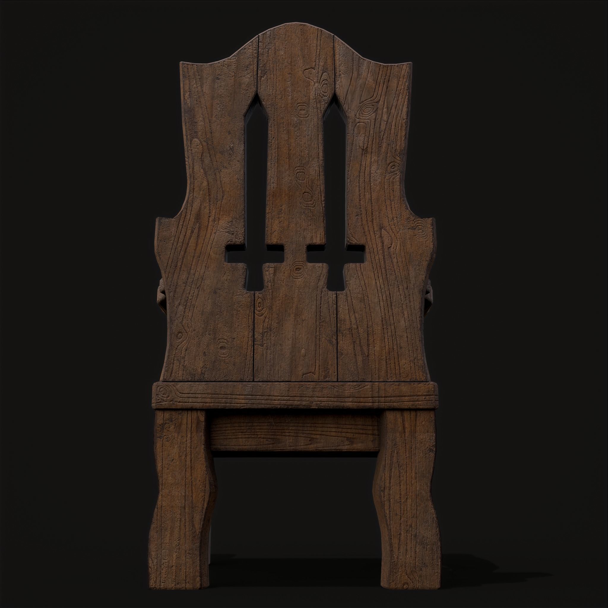 Medieval Rustic High Back Sword Chair  Low-poly 3D model_17