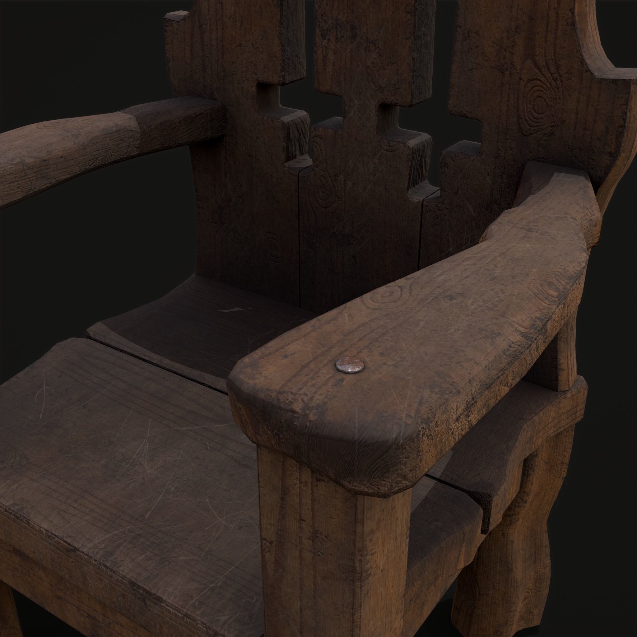 Medieval Rustic High Back Sword Chair  Low-poly 3D model_13