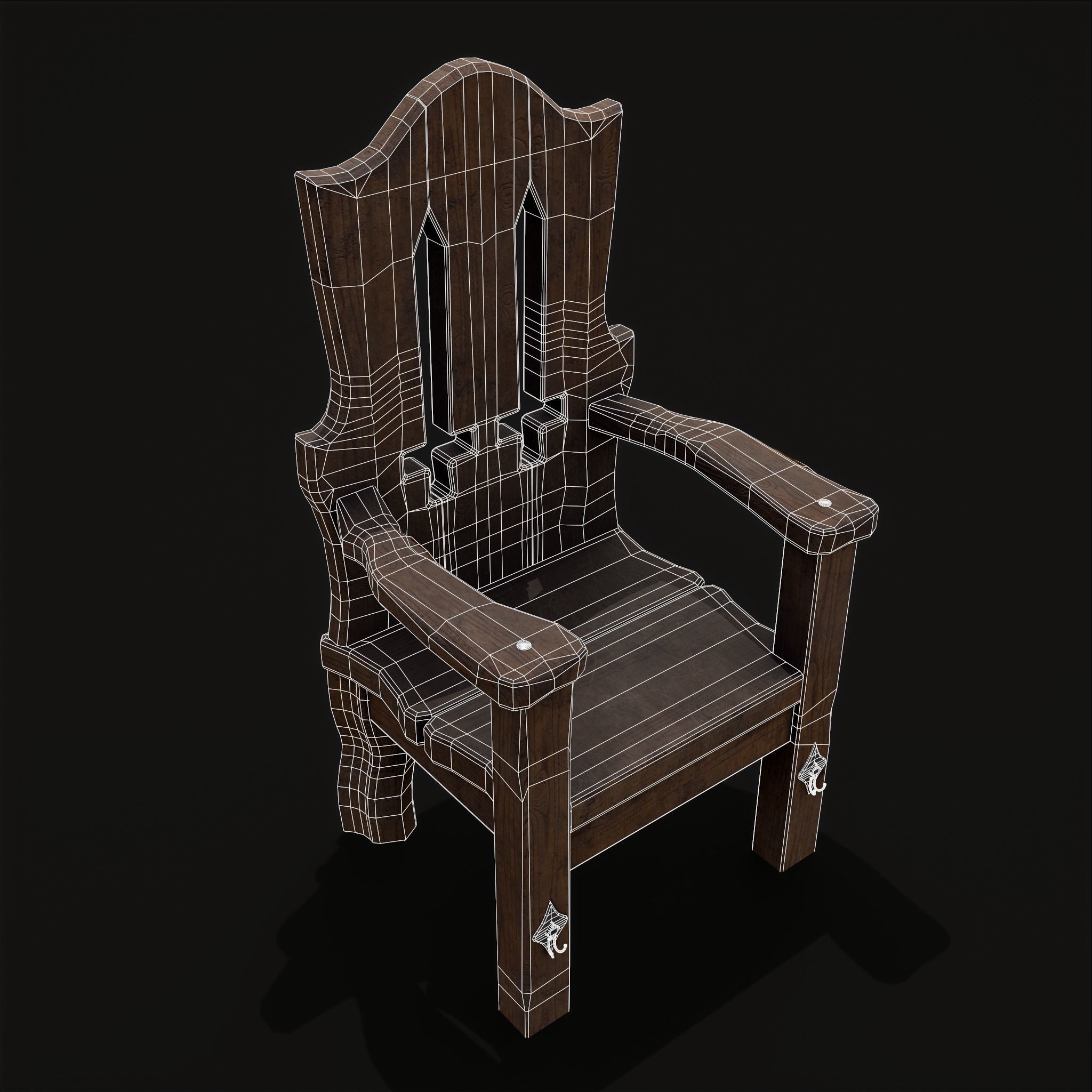 Medieval Rustic High Back Sword Chair  Low-poly 3D model_6
