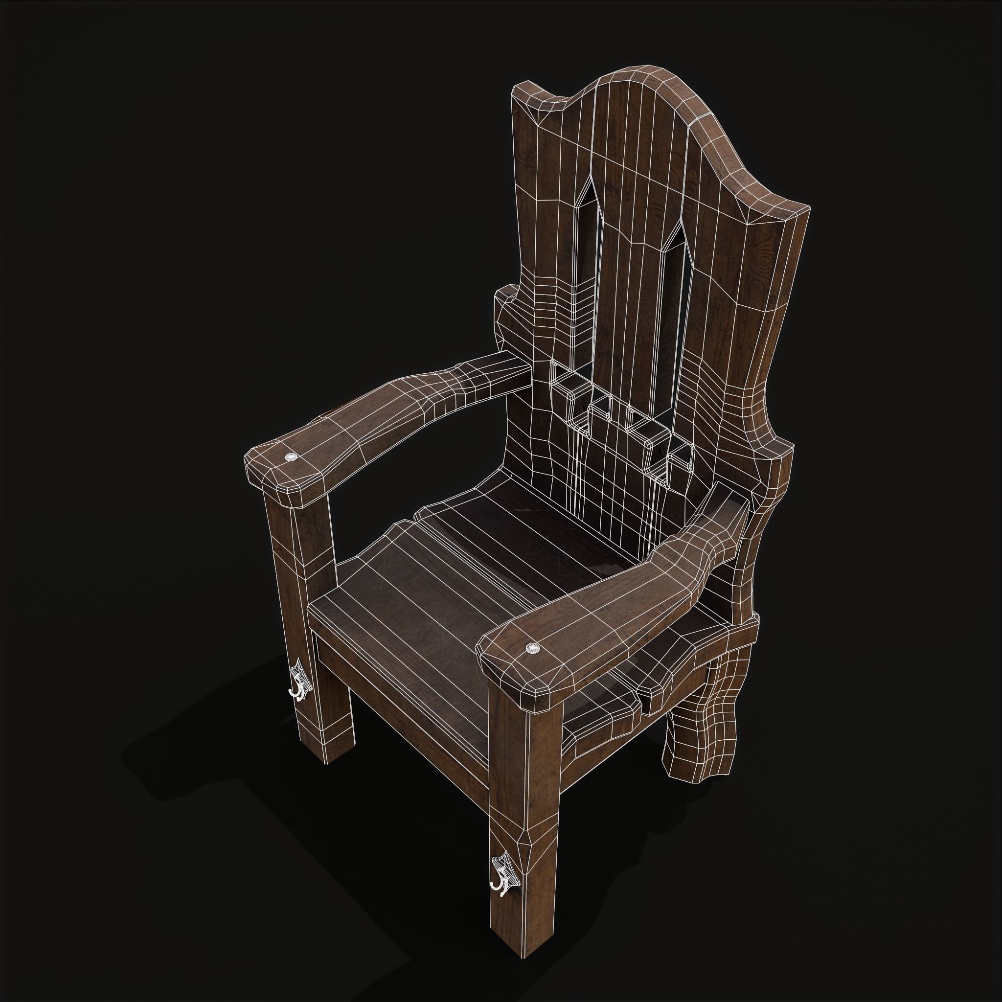 Medieval Rustic High Back Sword Chair  Low-poly 3D model_12