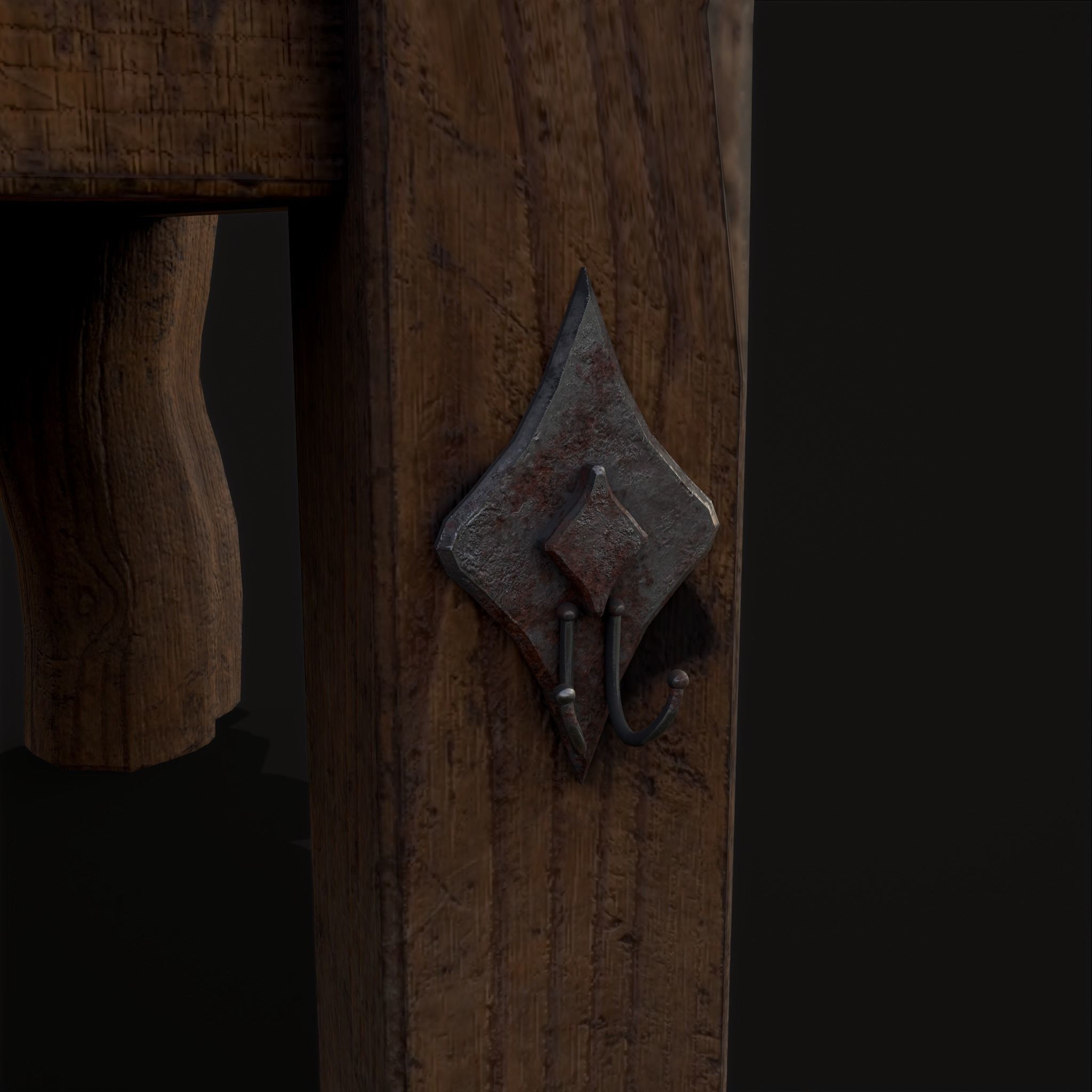 Medieval Rustic High Back Sword Chair  Low-poly 3D model_15