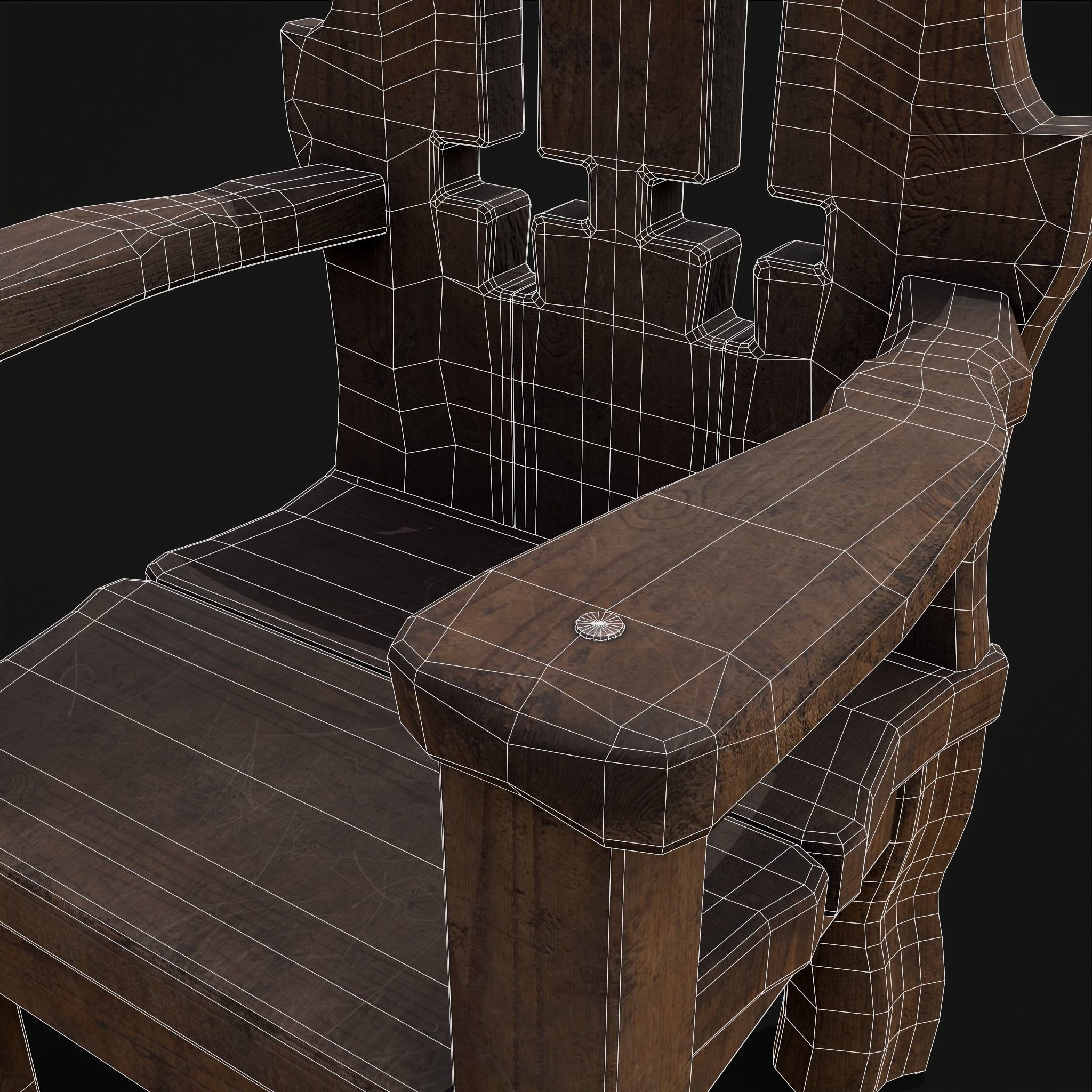 Medieval Rustic High Back Sword Chair  Low-poly 3D model_14