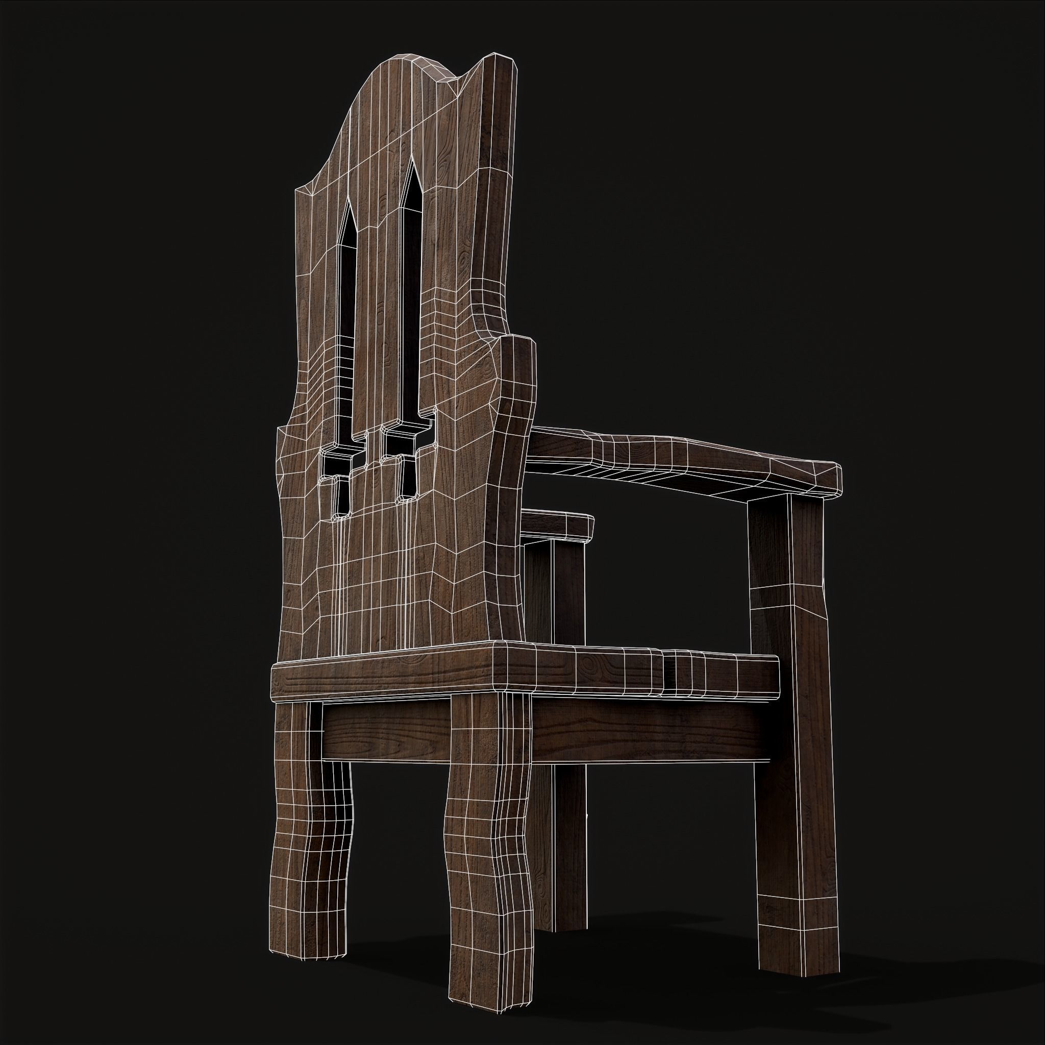 Medieval Rustic High Back Sword Chair  Low-poly 3D model_8
