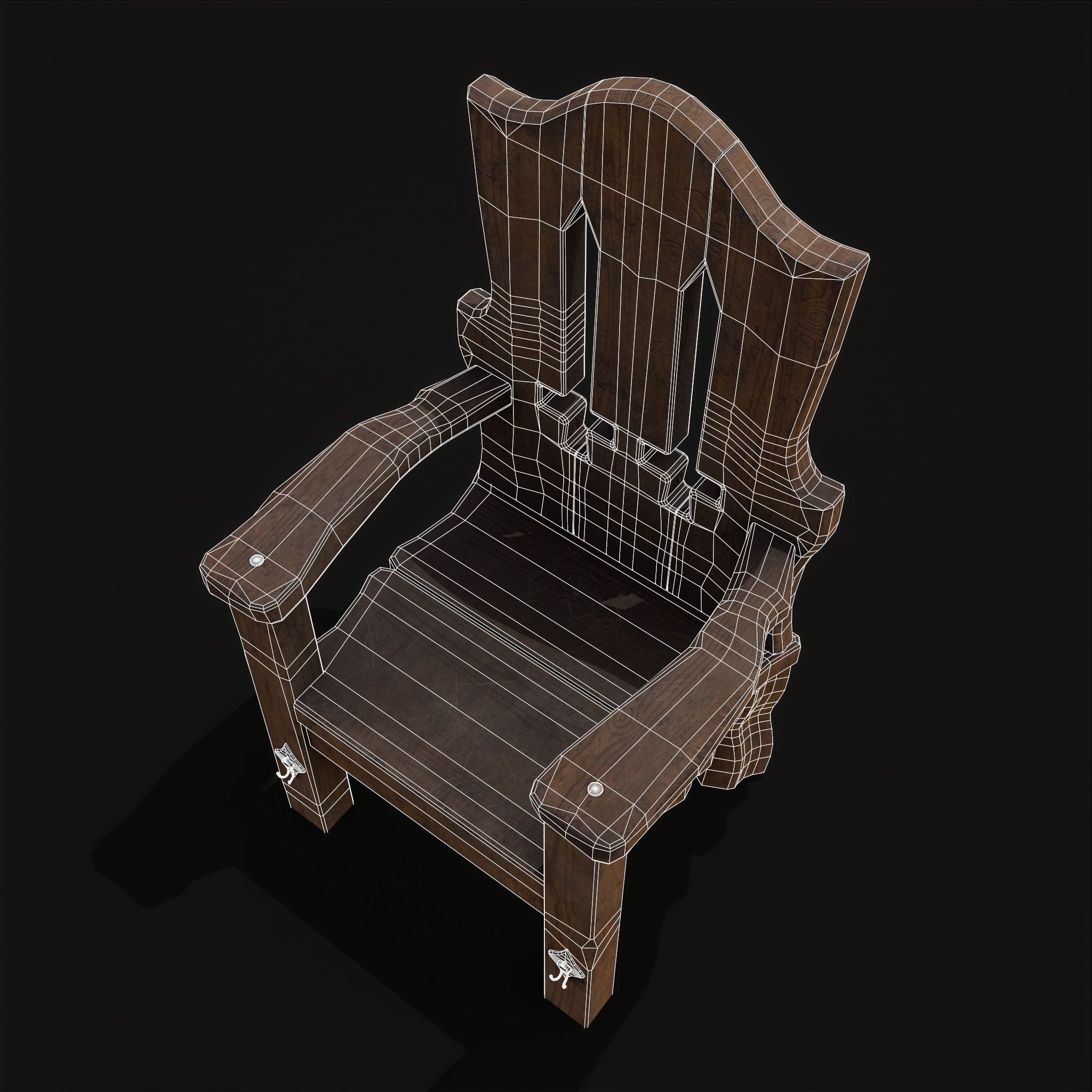 Medieval Rustic High Back Sword Chair  Low-poly 3D model_21