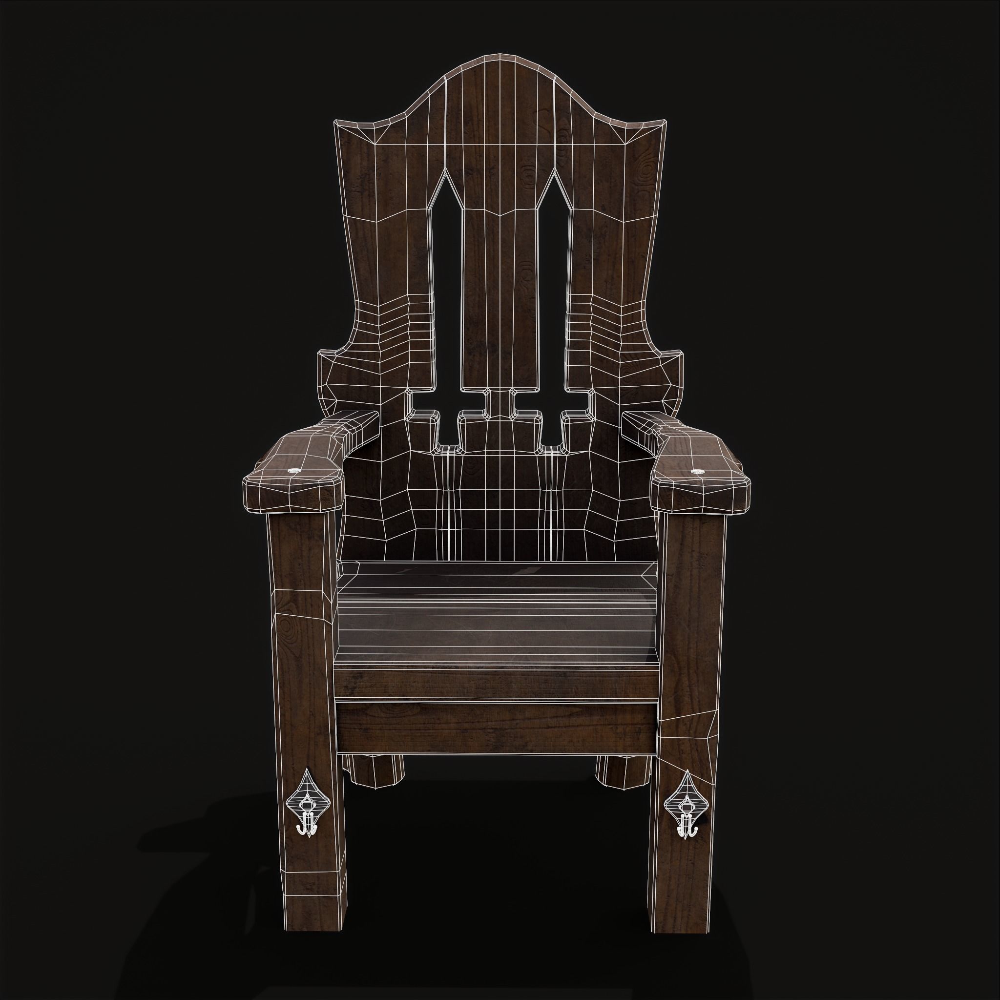 Medieval Rustic High Back Sword Chair  Low-poly 3D model_25