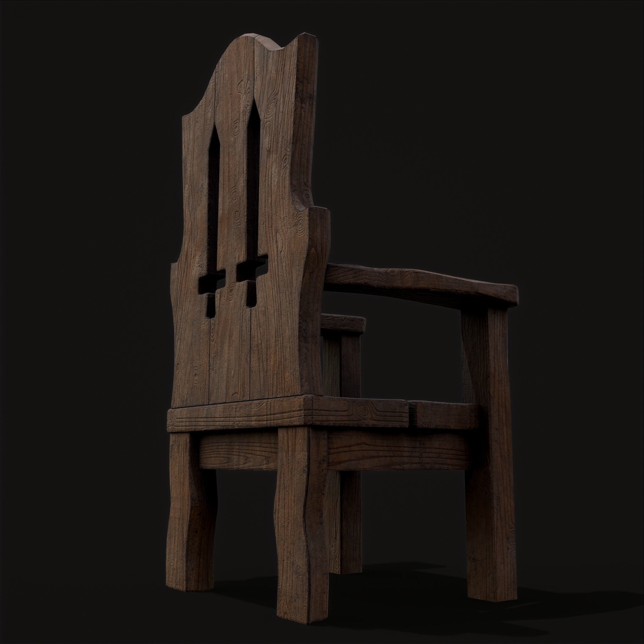 Medieval Rustic High Back Sword Chair  Low-poly 3D model_7