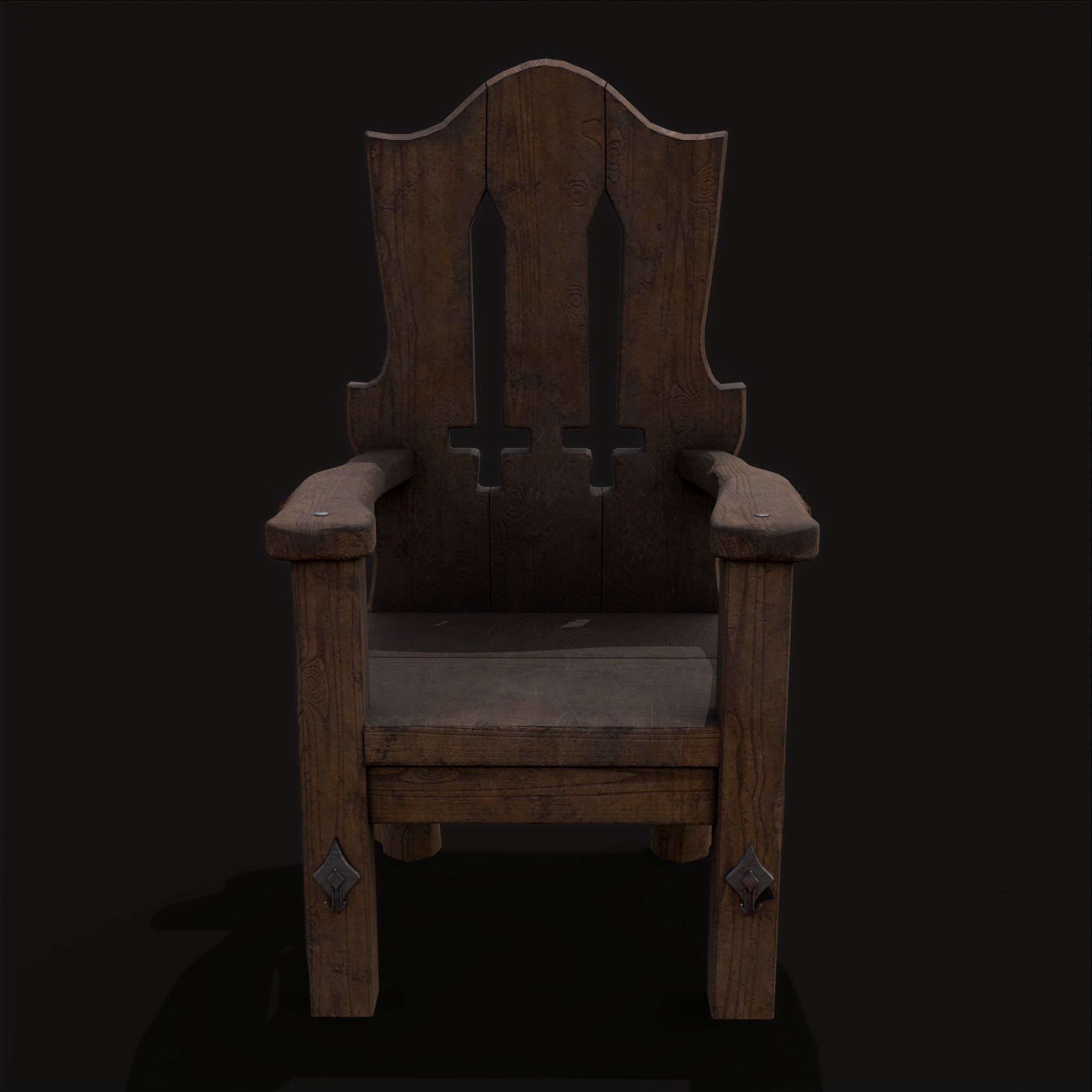 Medieval Rustic High Back Sword Chair  Low-poly 3D model_24