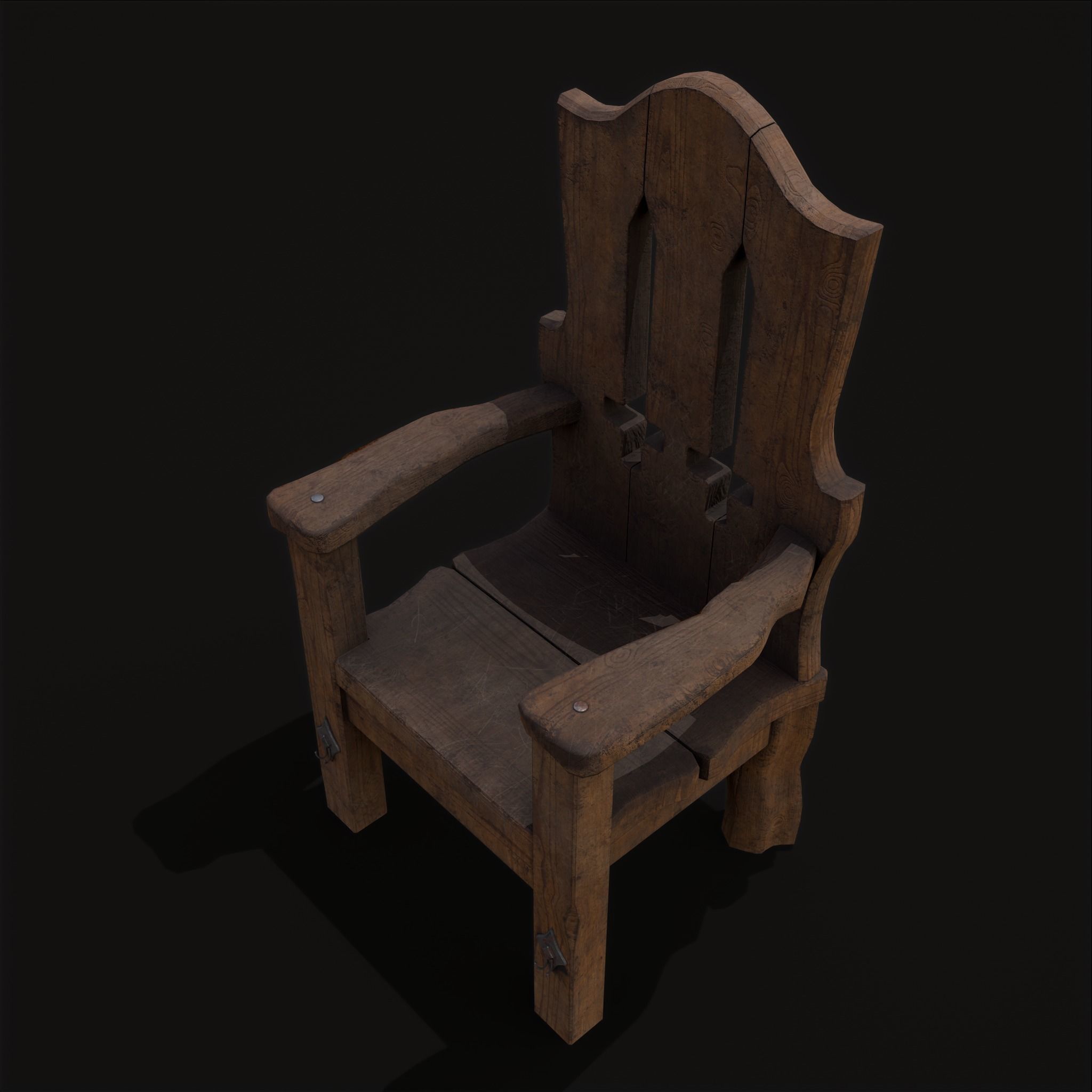 Medieval Rustic High Back Sword Chair  Low-poly 3D model_11