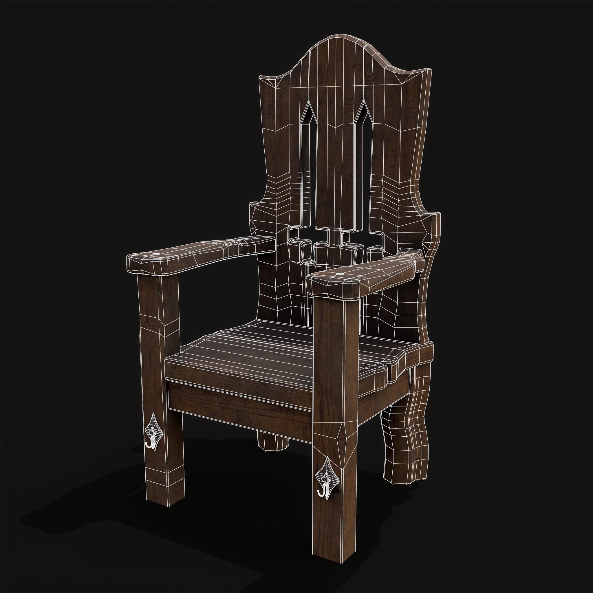 Medieval Rustic High Back Sword Chair  Low-poly 3D model_2