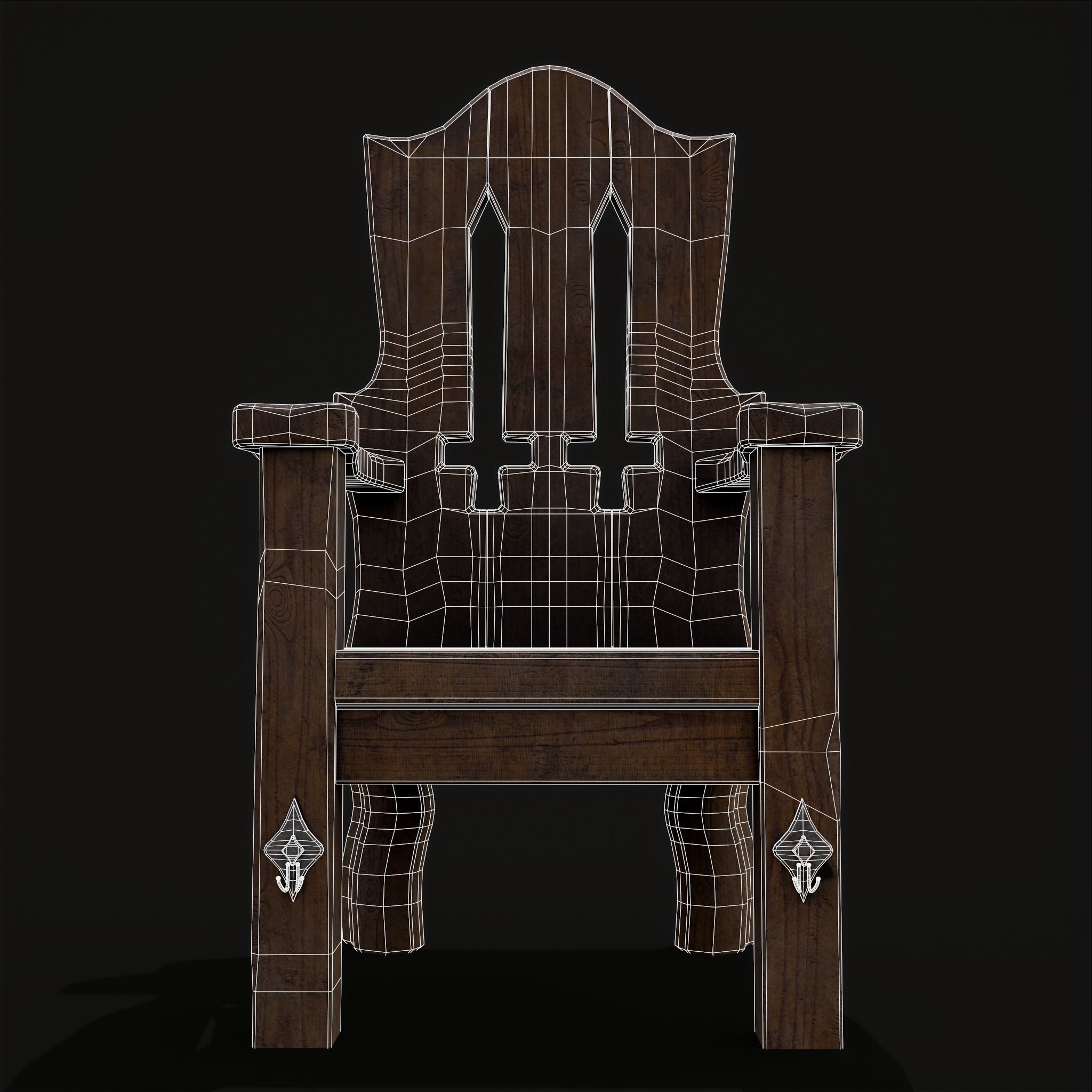 Medieval Rustic High Back Sword Chair  Low-poly 3D model_4