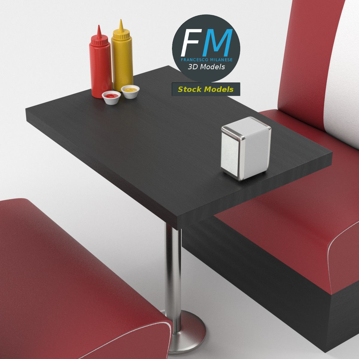 Diner booth set 1 3D model_5