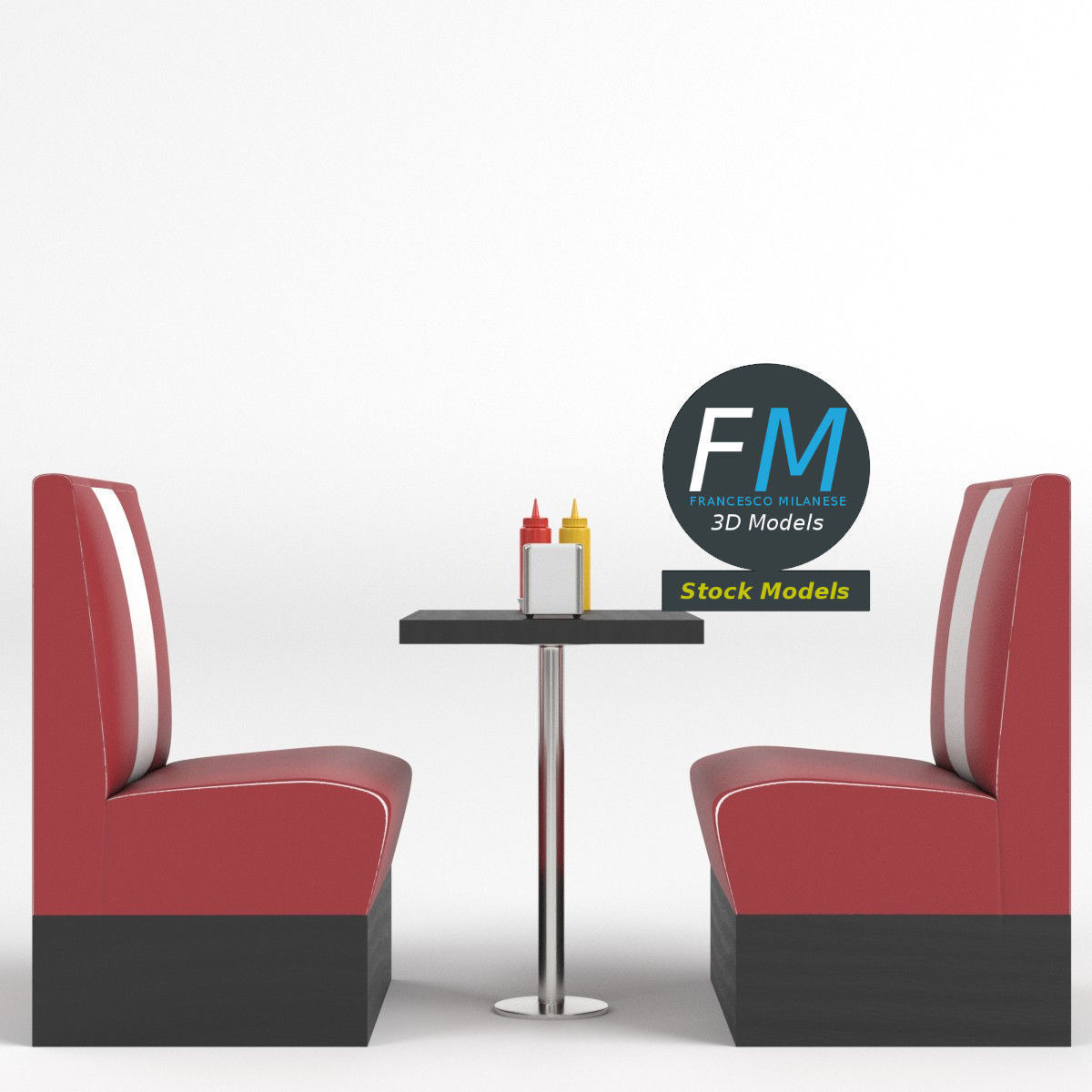 Diner booth set 1 3D model_3
