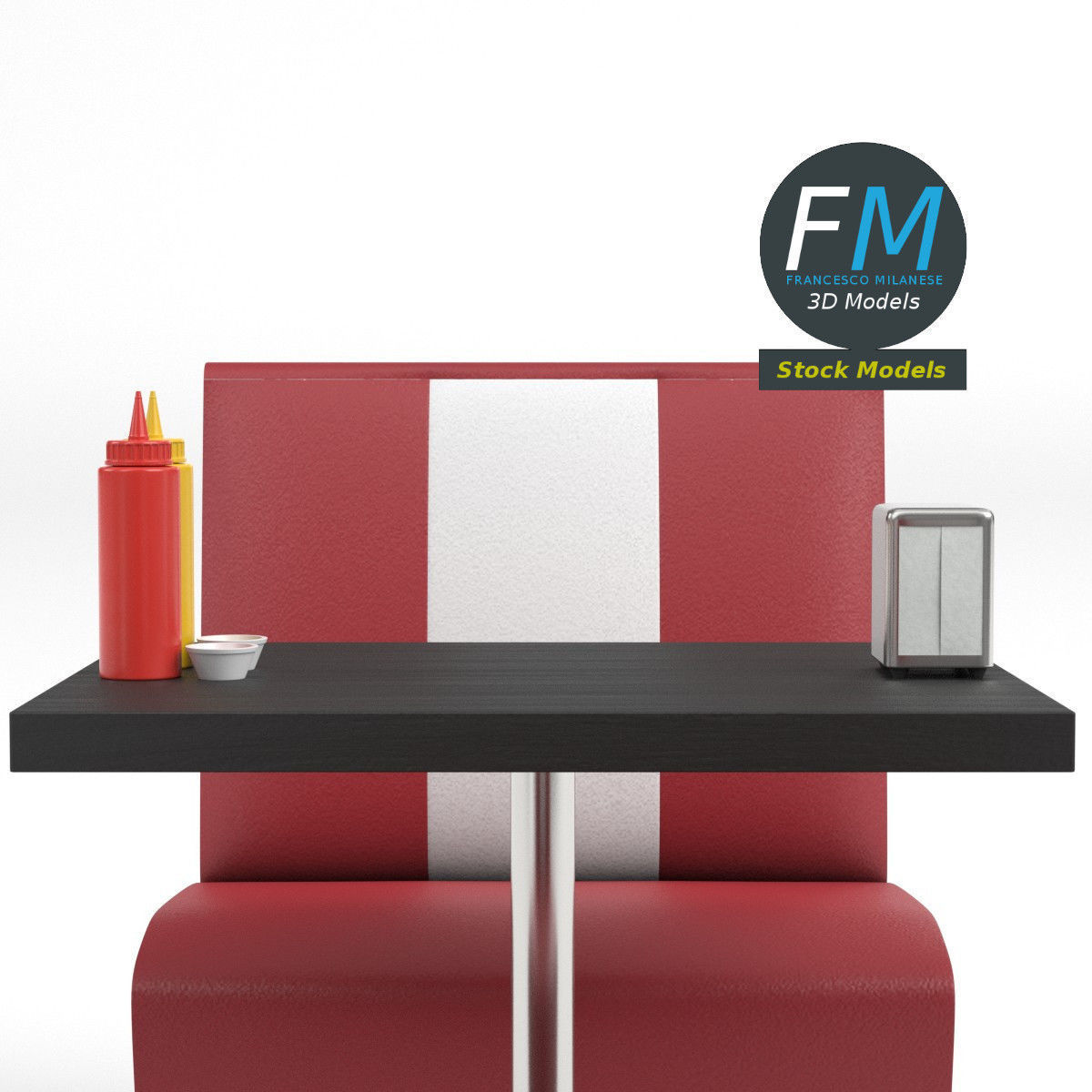 Diner booth set 1 3D model_4