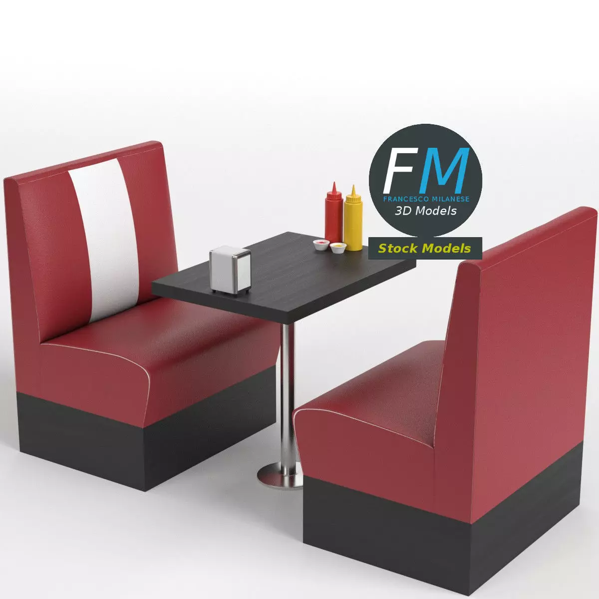 Diner booth set 1 3D model_0