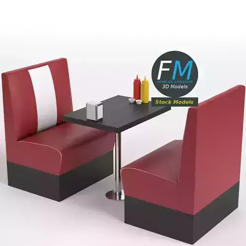Diner booth set 1 3D model