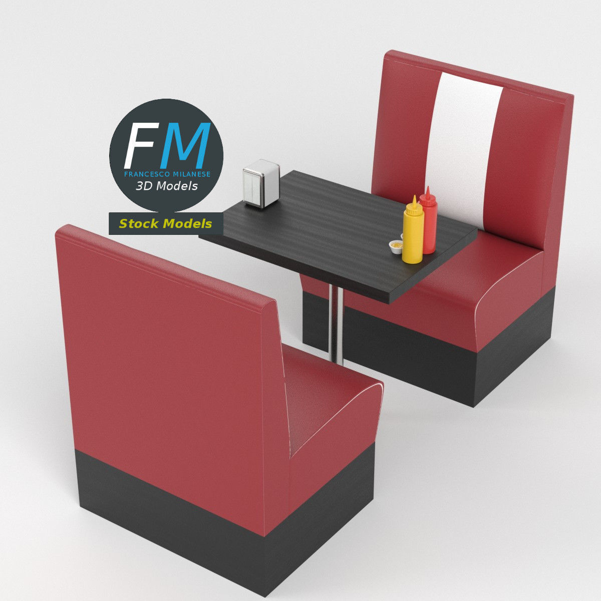 Diner booth set 1 3D model_2