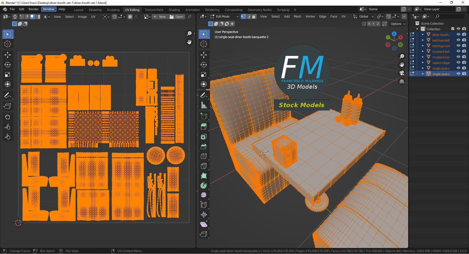 Diner booth set 1 3D model_10