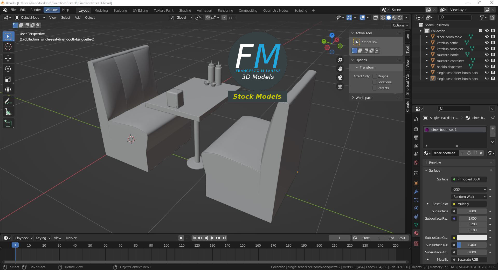 Diner booth set 1 3D model_9