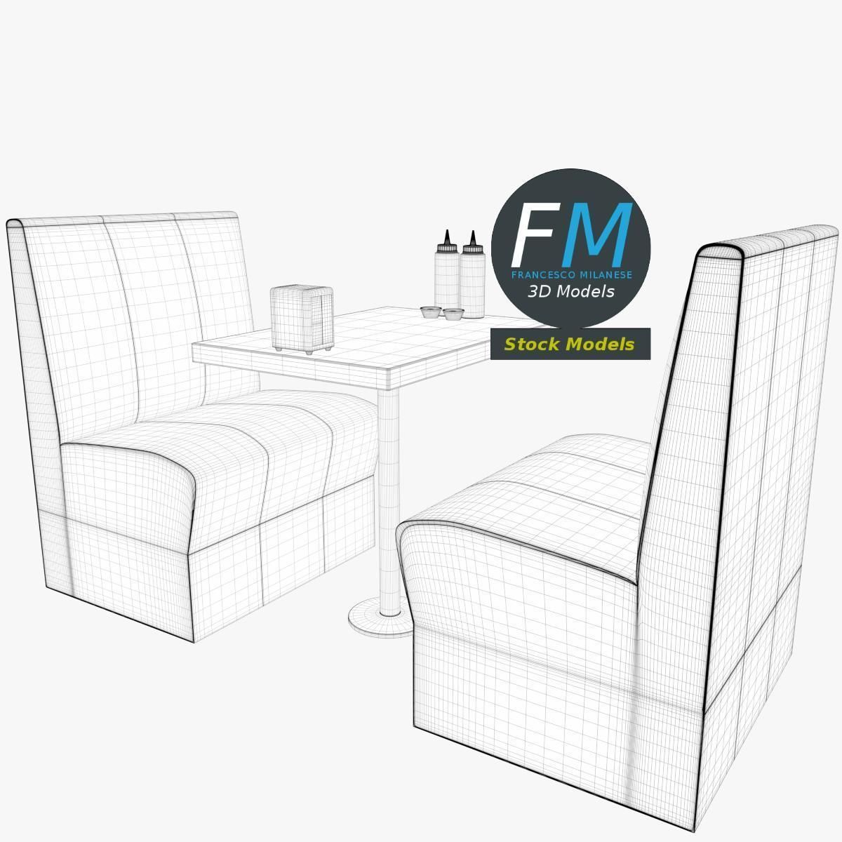 Diner booth set 1 3D model_7