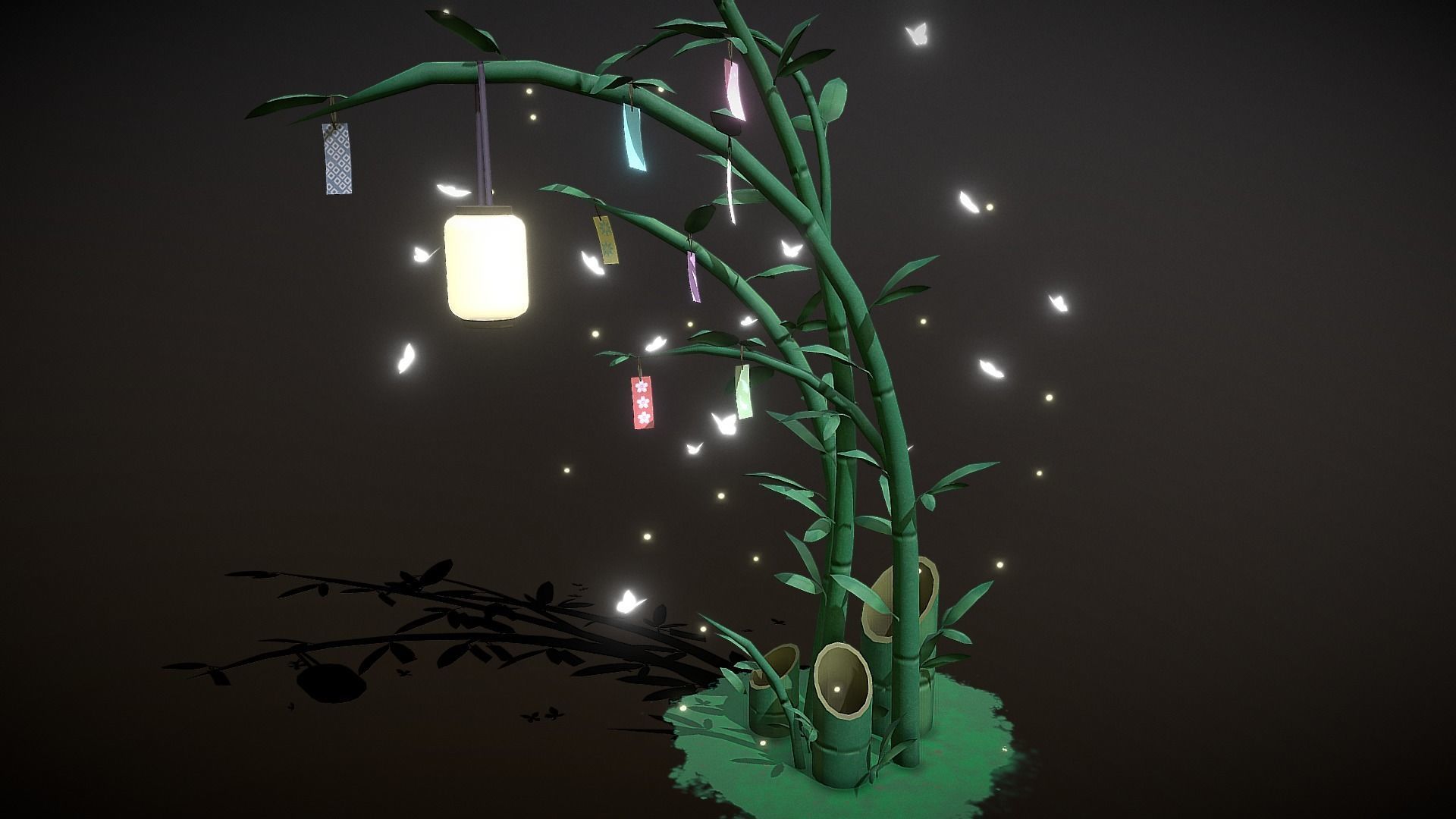 Japanese Wish Tree Low-poly 3D model_2