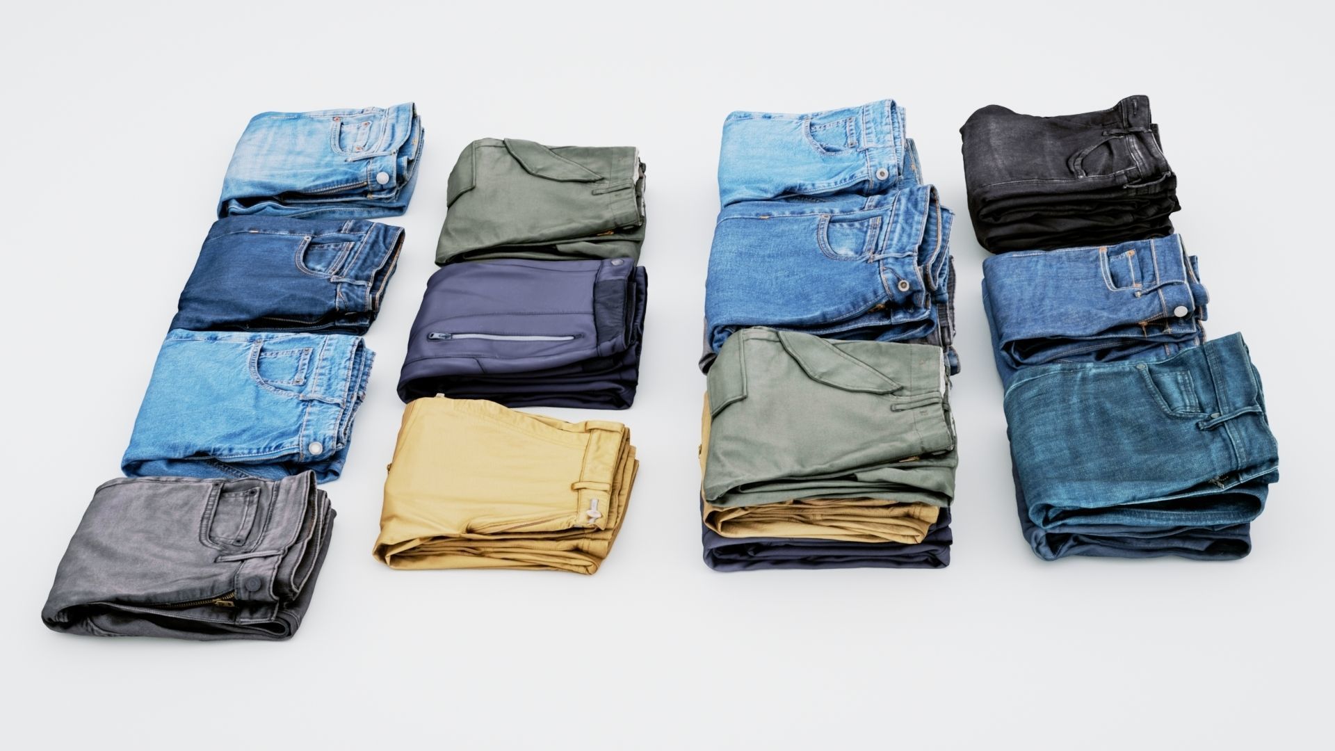 Jeans and pants 13 items collection heap stack pile of jeans  3D model_3